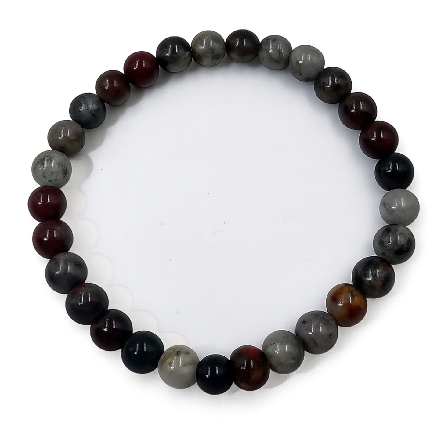 Bracciale Elastico in Pietre Naturali Eliotropio (Pietra di Sangue) Tonda Liscia 6 mm •PE8021