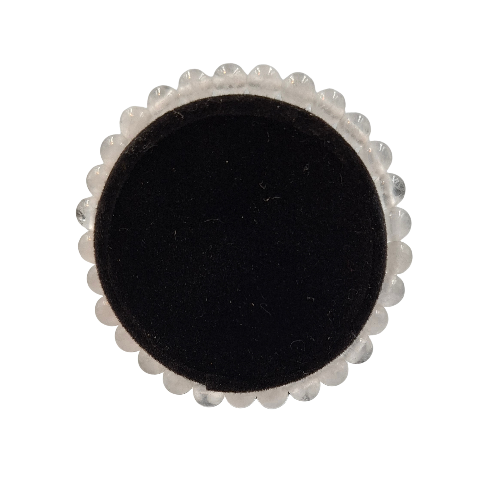 Dettaglio ravvicinato delle perle di Giada Bianca 6mm, che mostrano la lucentezza cerosa.