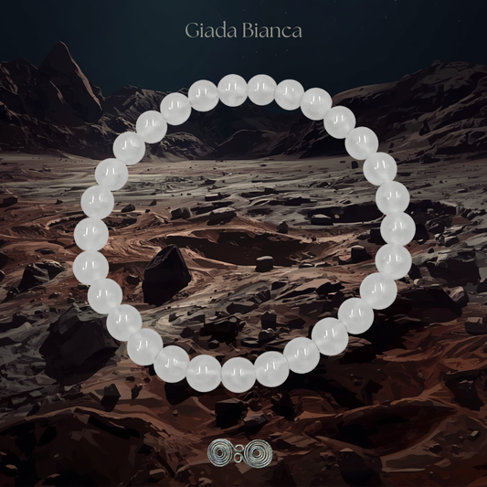 Bracciale Elastico in Pietre Naturali Giada Bianca Tonda Liscia 6 mm • PE8022