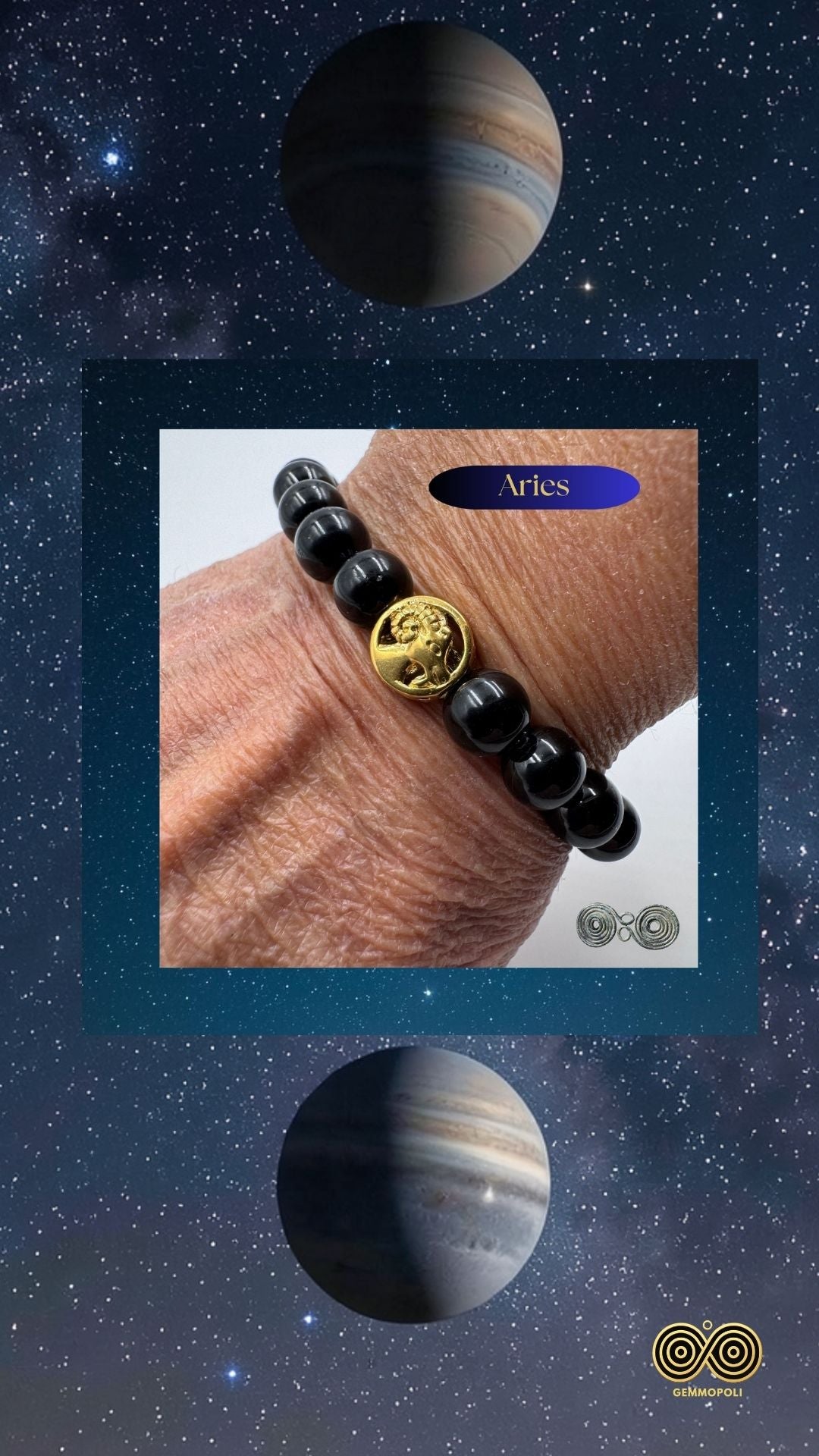 Bracciale Zodiaco Ariete in Tormalina Nera Certificata - PE8029