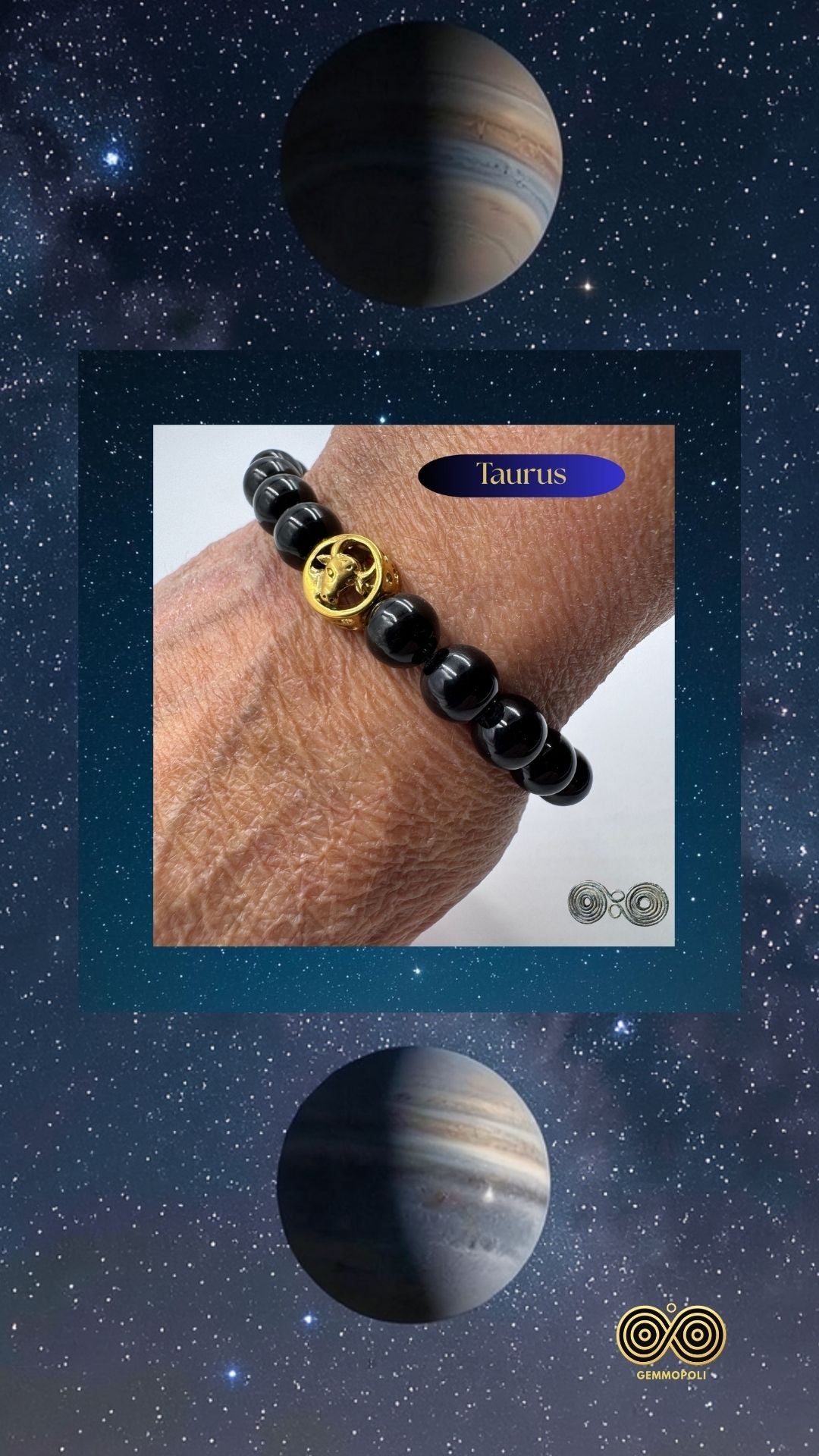 Bracciale Zodiaco Toro in Tormalina Nera Certificata (PE8030)