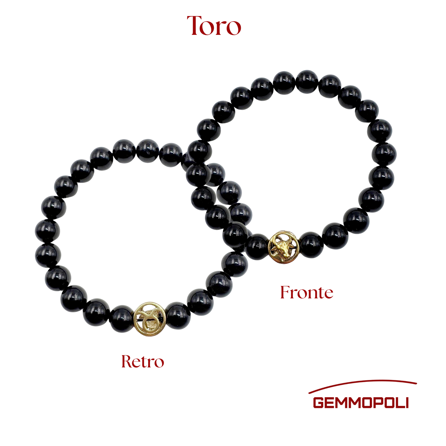 Primo piano del bracciale del simbolo zodiacale Toro.Fronte e retro