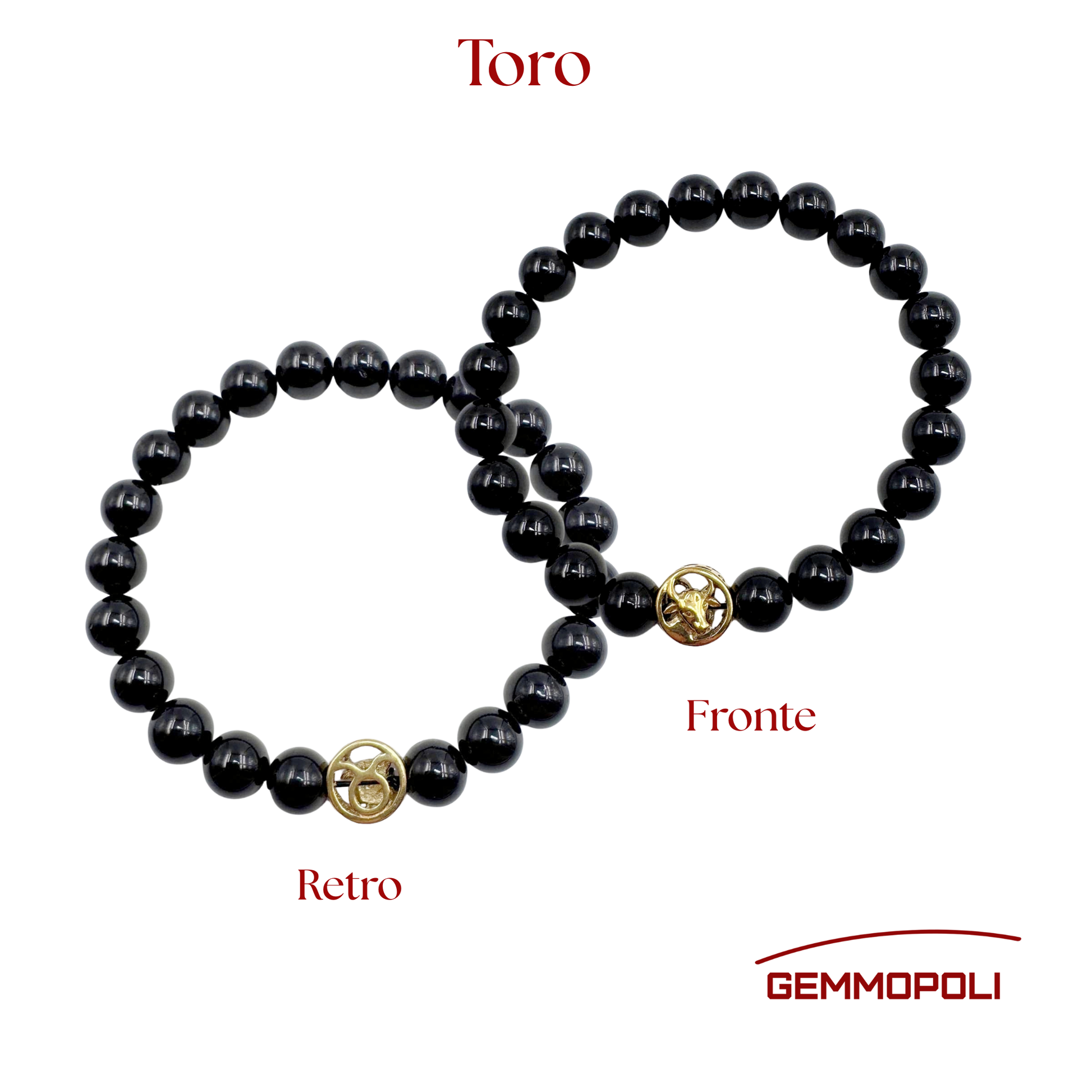 Primo piano del bracciale del simbolo zodiacale Toro.Fronte e retro