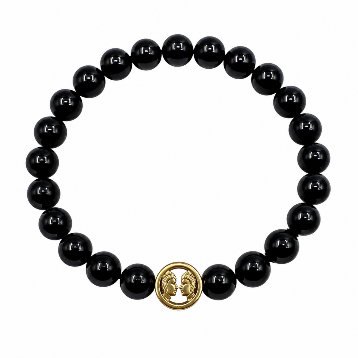Bracciale Gemelli in tormalina nera naturale 10 mm visto frontalmente Gemmopoli