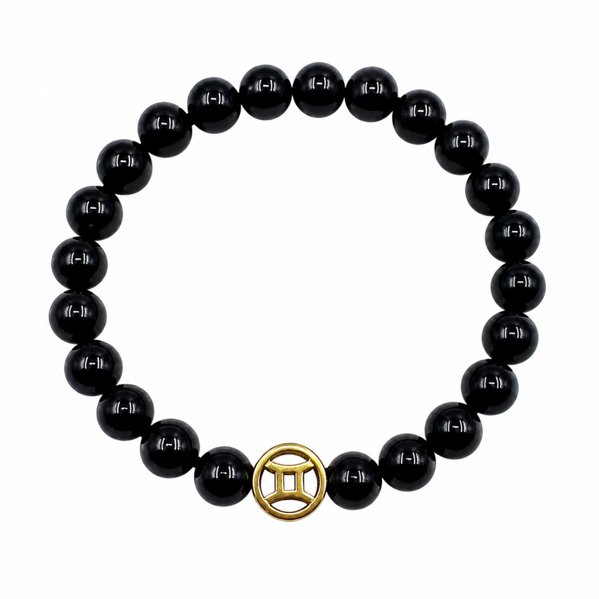 Retro bracciale Gemelli con perle tonde di tormalina nera 10 mm Collezione Zodiaco