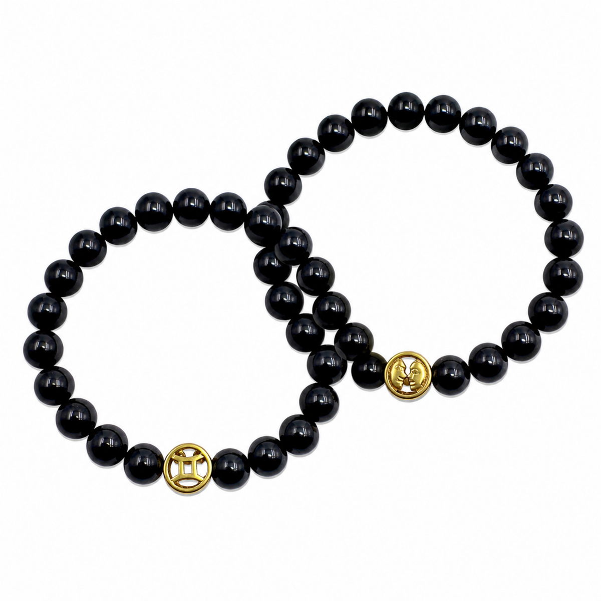 Bracciale Gemelli fronte e retro in tormalina nera con inserto in acciaio color oro
