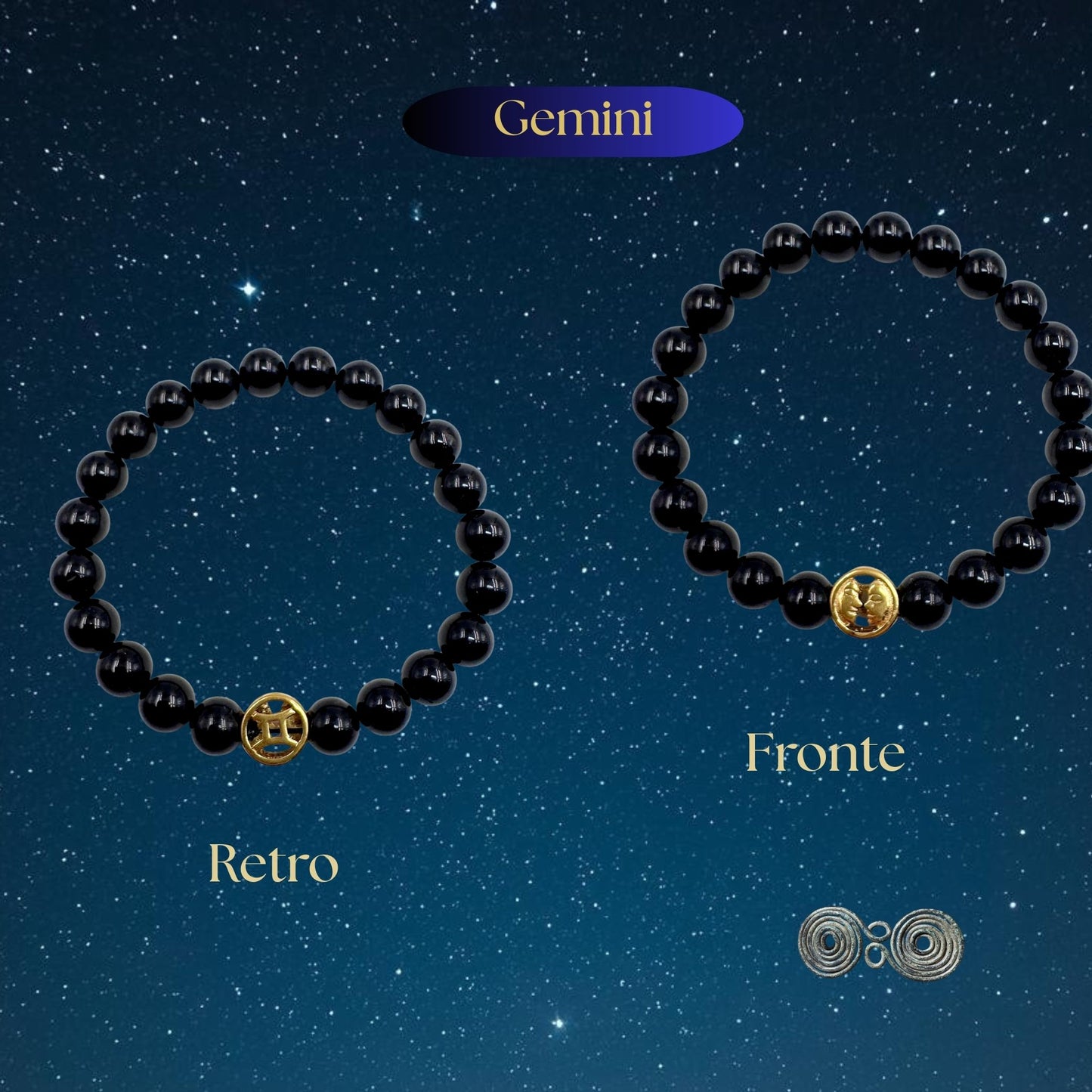Bracciale Zodiaco Gemelli in Tormalina Nera Certificata (PE8031)