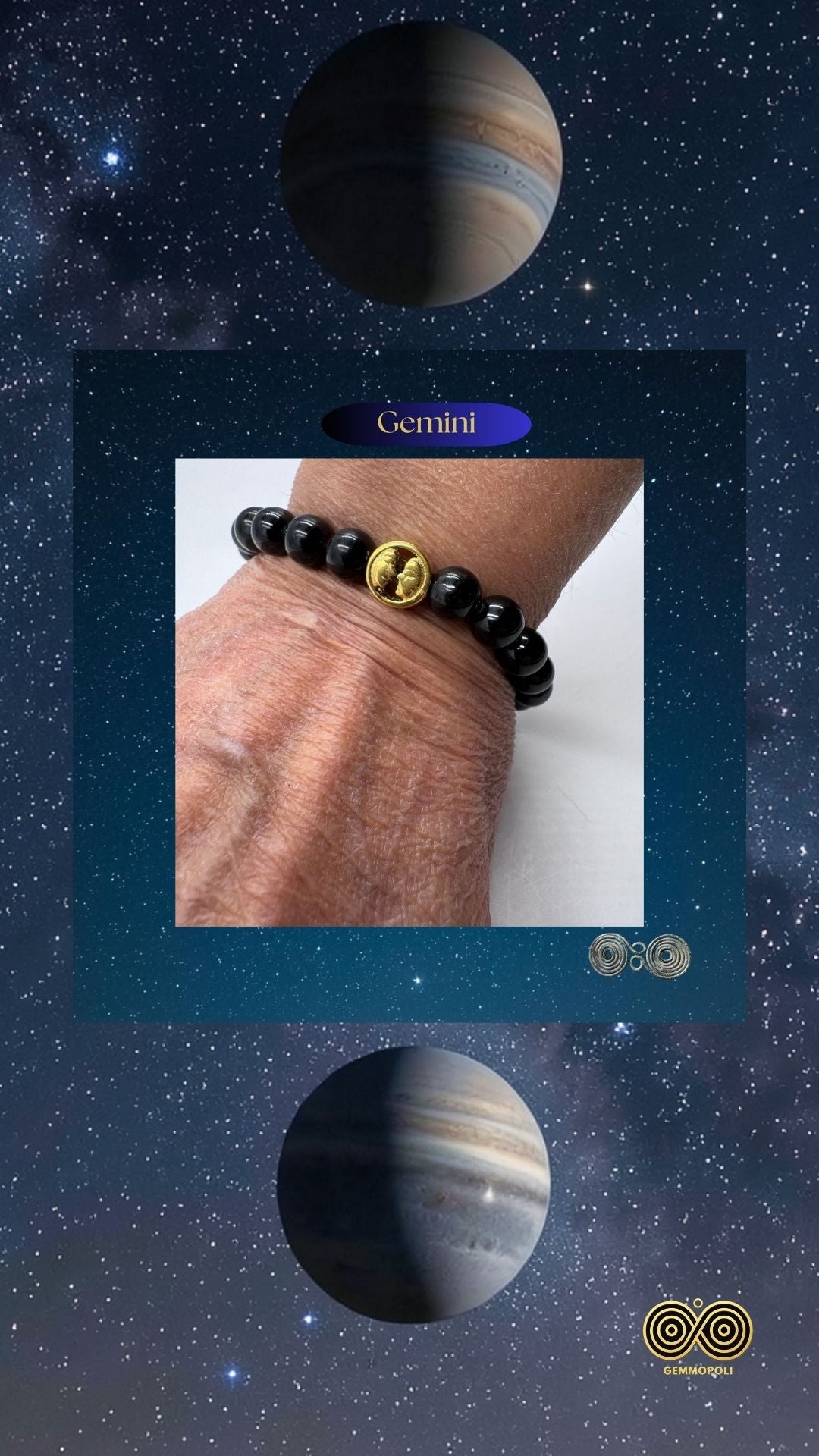 Bracciale Zodiaco Gemelli in Tormalina Nera Certificata (PE8031)