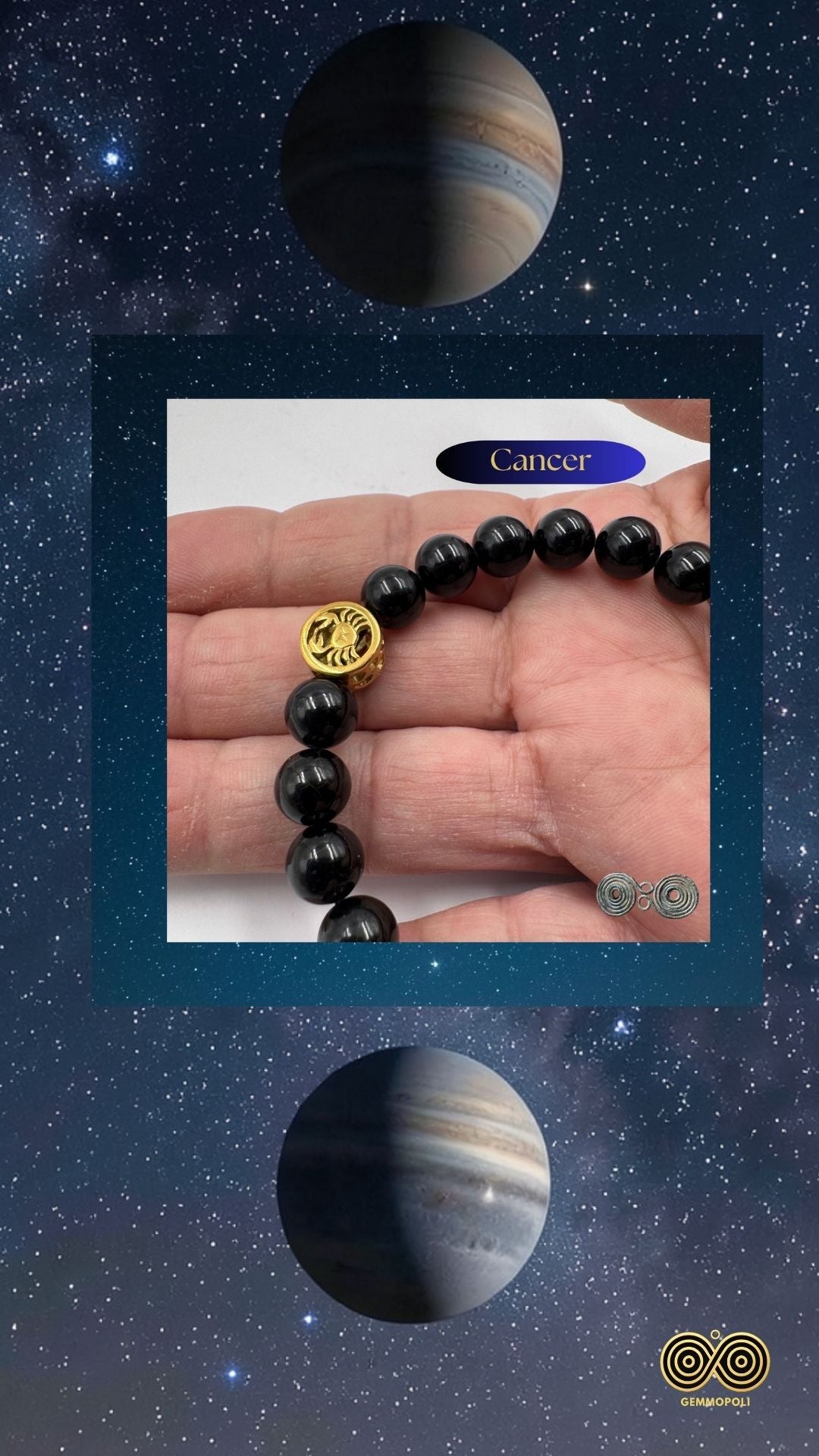 Bracciale Zodiaco Cancro in Tormalina Nera Certificata (PE8032)