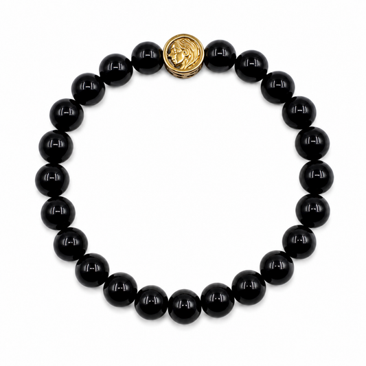Bracciale Vergine Gemmopoli in tormalina nera naturale 10 mm visto frontalmente