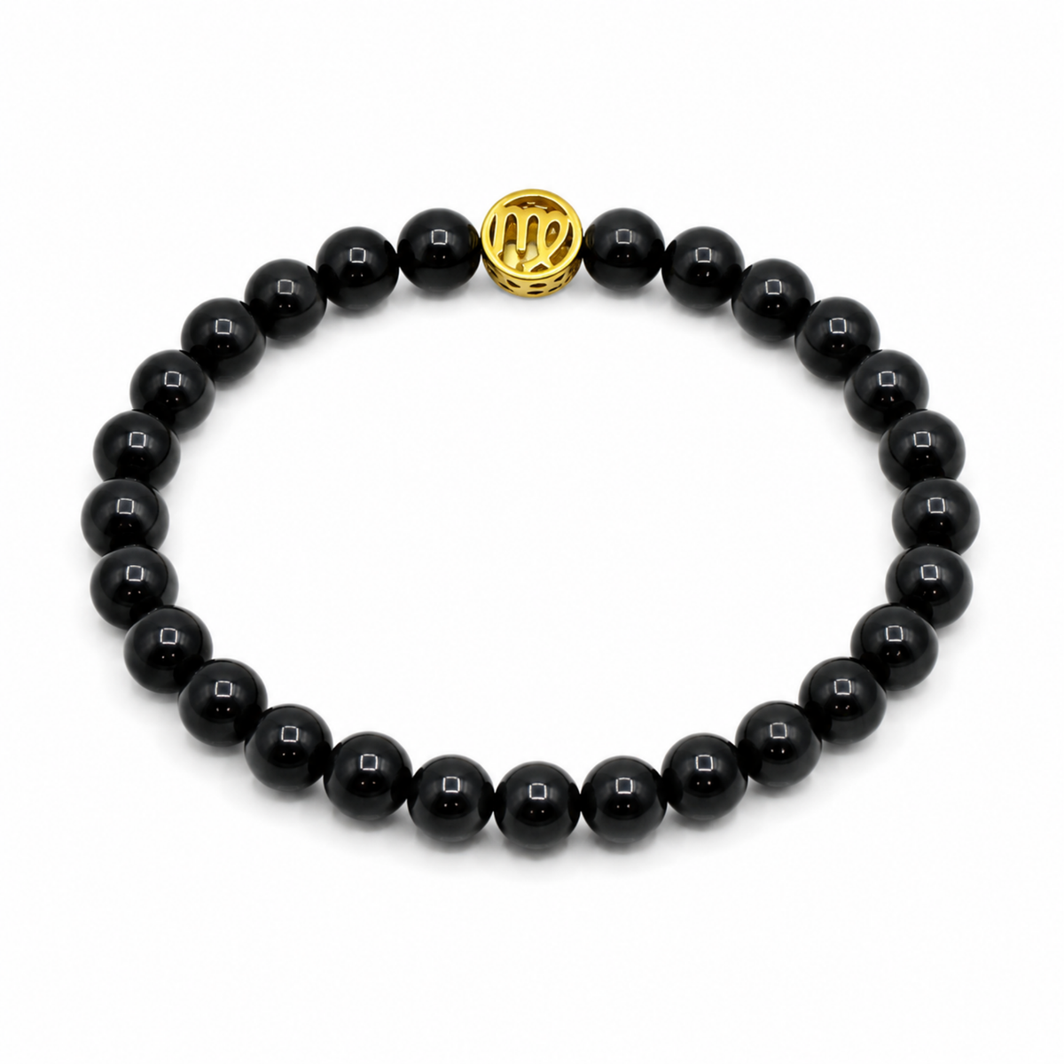 Retro bracciale Vergine con perle tonde di tormalina nera 10 mm Collezione Zodiaco Gemmopoli