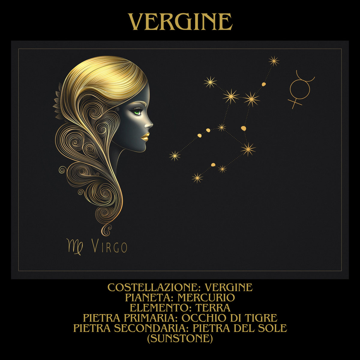 Dettaglio simbolo zodiacale Vergine per  bracciale in tormalina nera