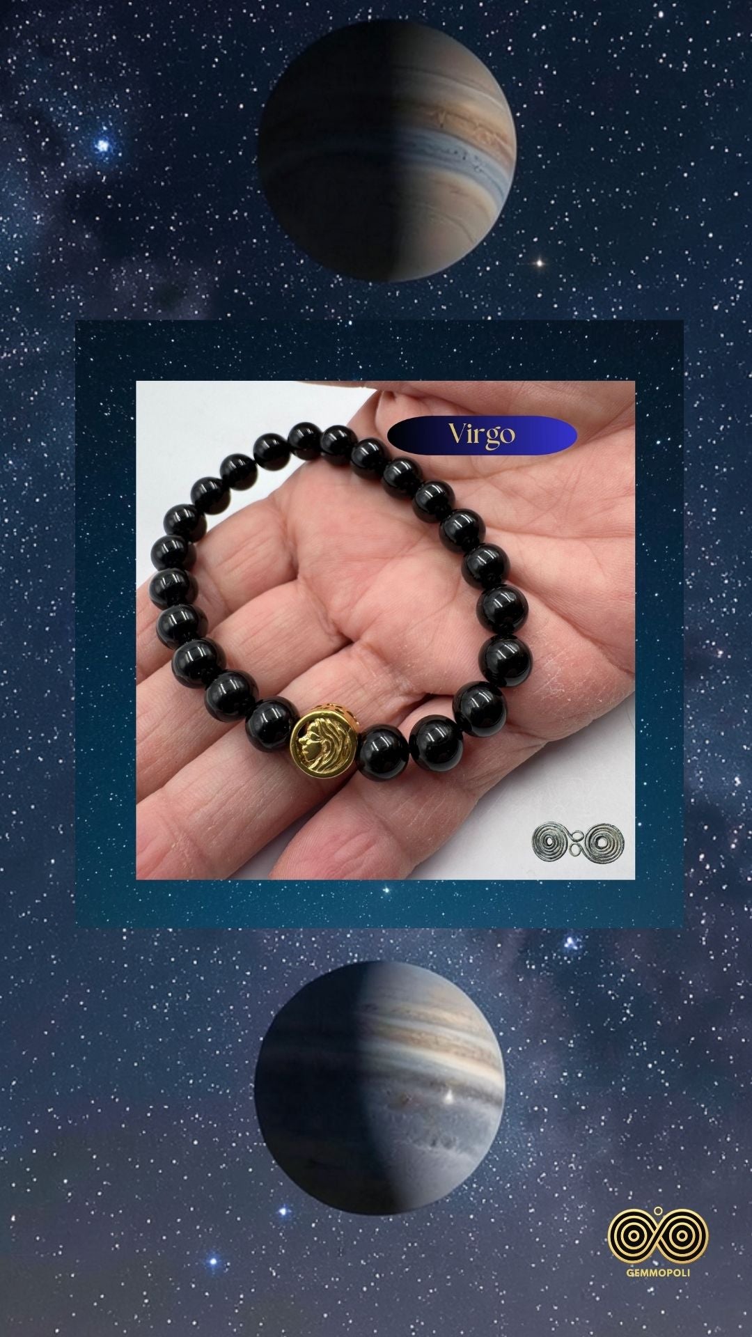 Bracciale Zodiaco Vergine in Tormalina Nera Certificata (PE8034)