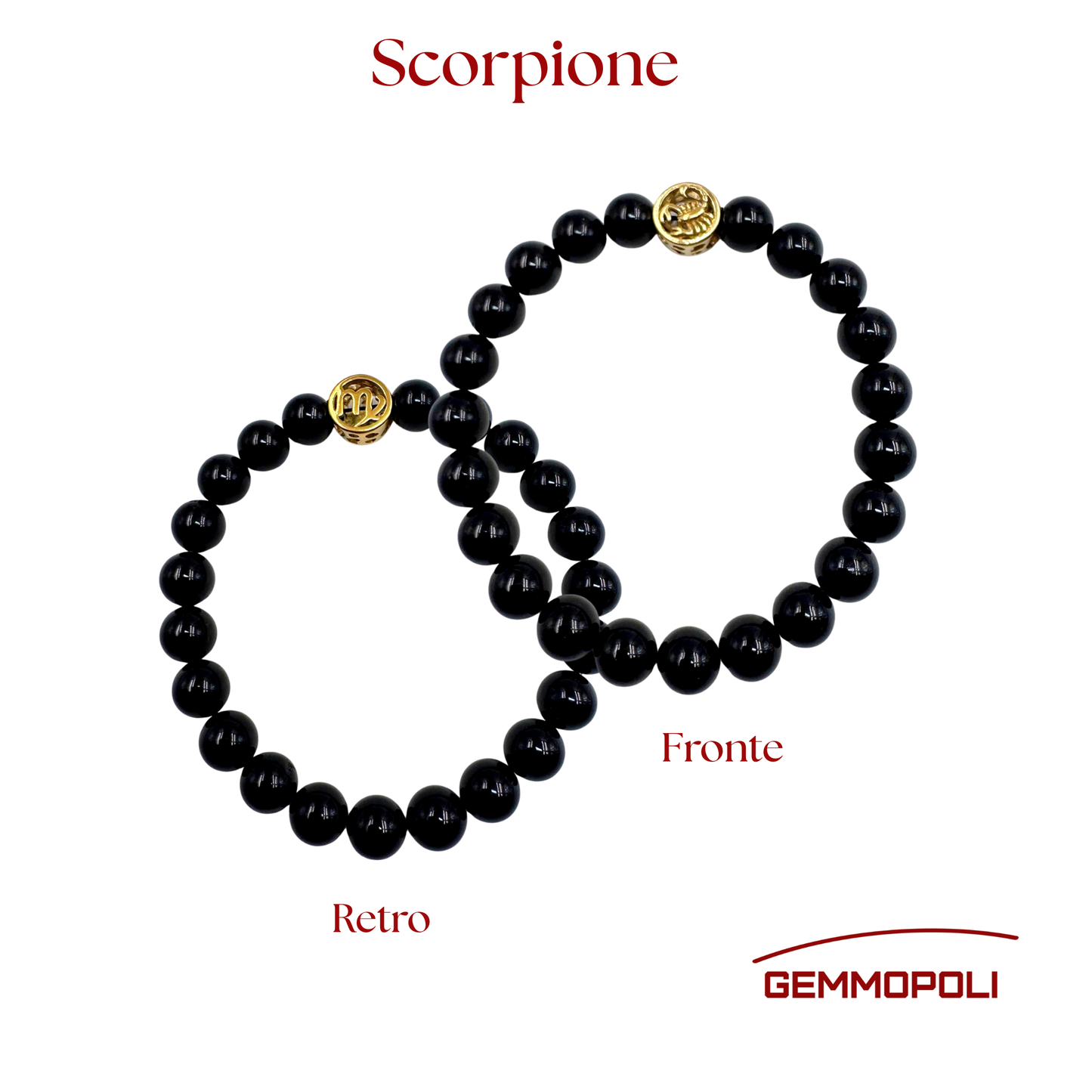 Primo piano del bracciale PE8036, del simbolo zodiacale Scorpione. Fronte e retro