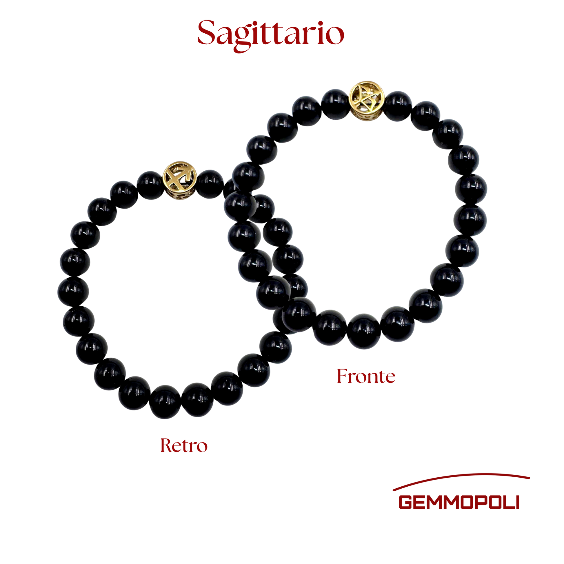 Primo piano del bracciale del simbolo zodiacale Sagittario.PE8037 Fronte e retro