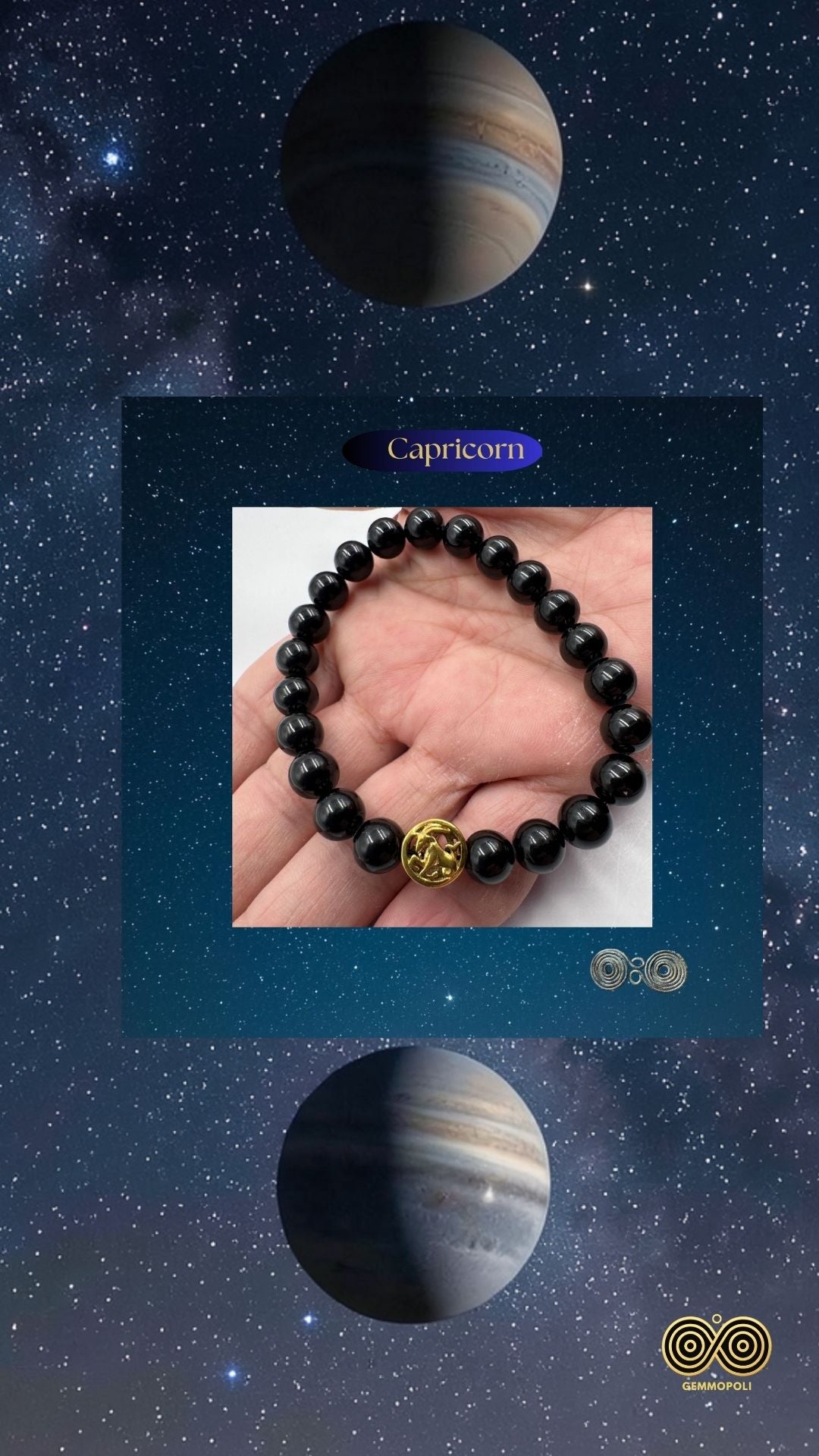 Bracciale Zodiaco Capricorno in Tormalina Nera Certificata (PE8038)