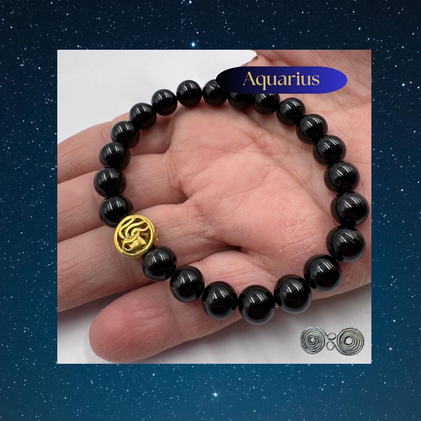 Bracciale Zodiaco Acquario in Tormalina Nera Certificata (PE8039)