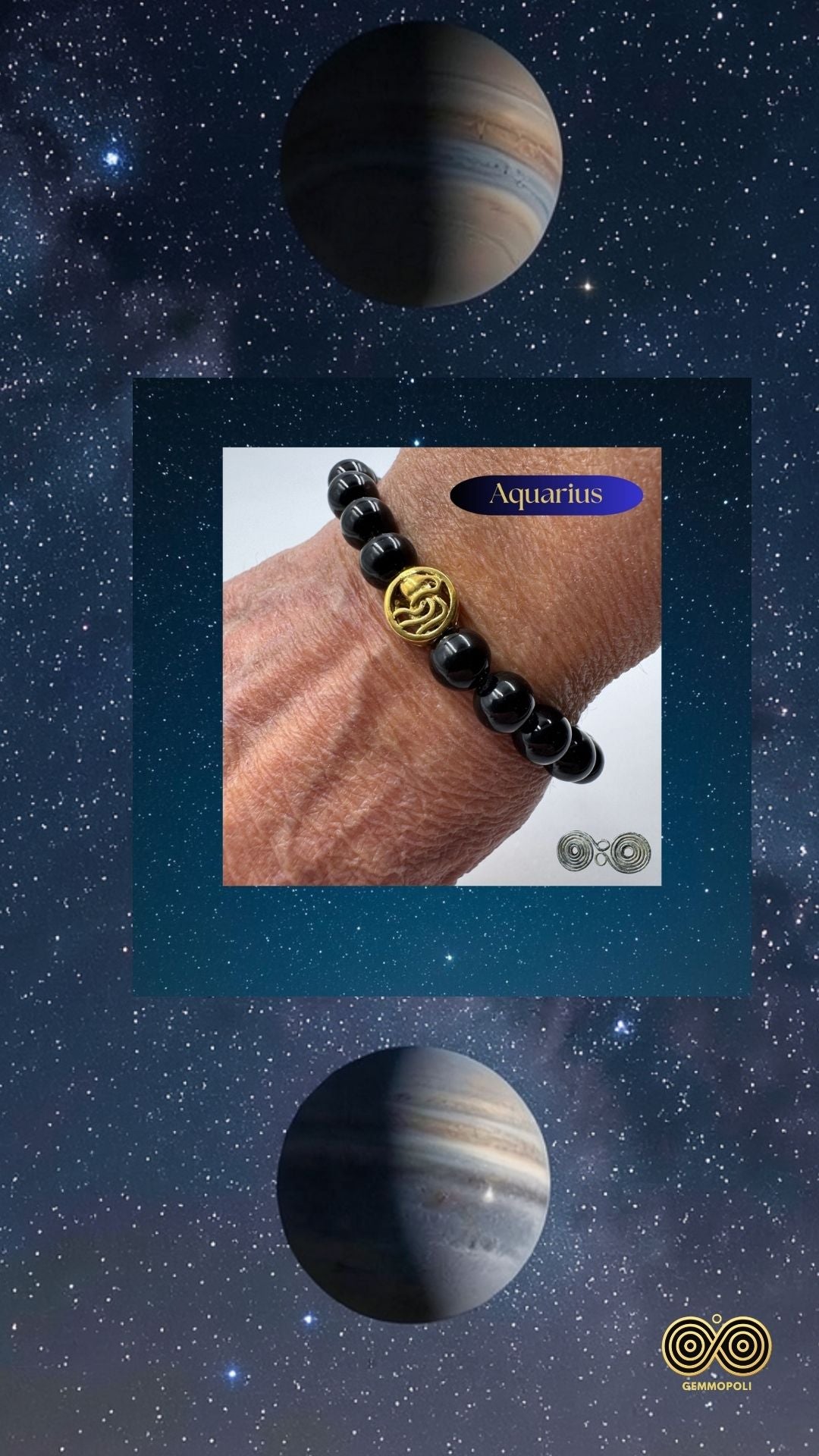Bracciale Zodiaco Acquario in Tormalina Nera Certificata (PE8039)