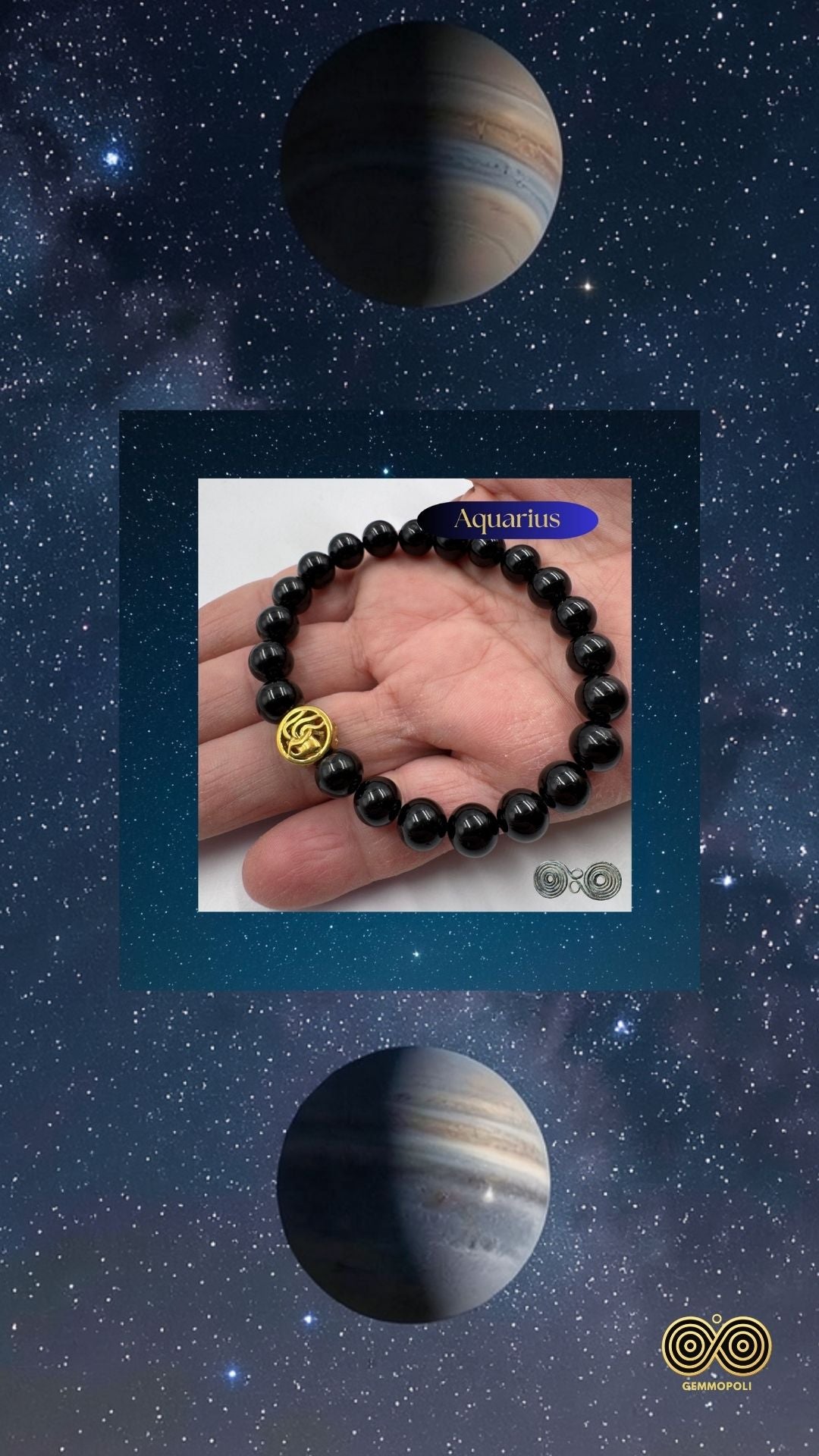 Bracciale Zodiaco Acquario in Tormalina Nera Certificata (PE8039)