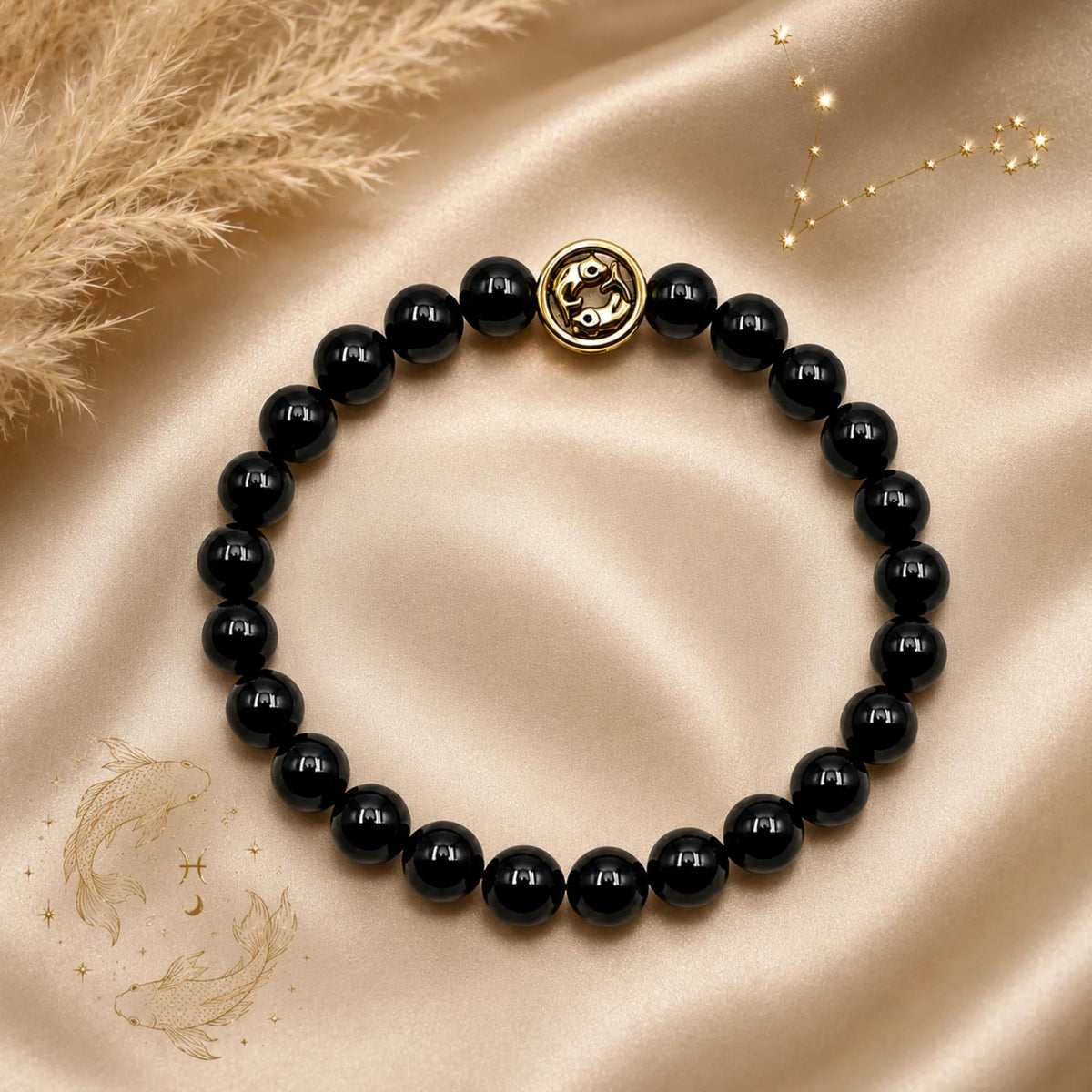 Bracciale Tormalina Nera Certificata 10 mm Oro Zodiaco Pesci PE8040 - PE8040 - foto 4