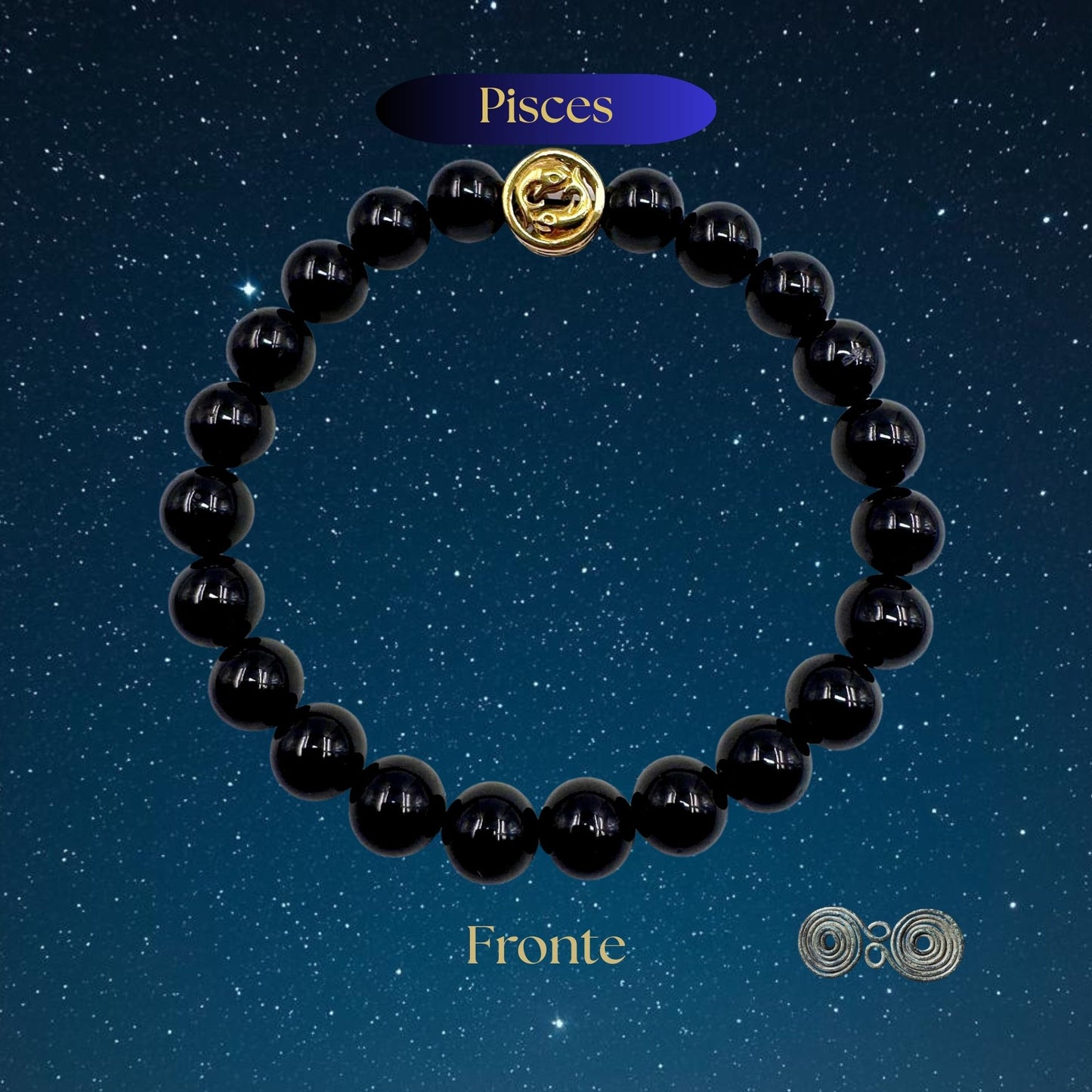 Bracciale Zodiaco Pesci in Tormalina Nera Certificata (PE8040)