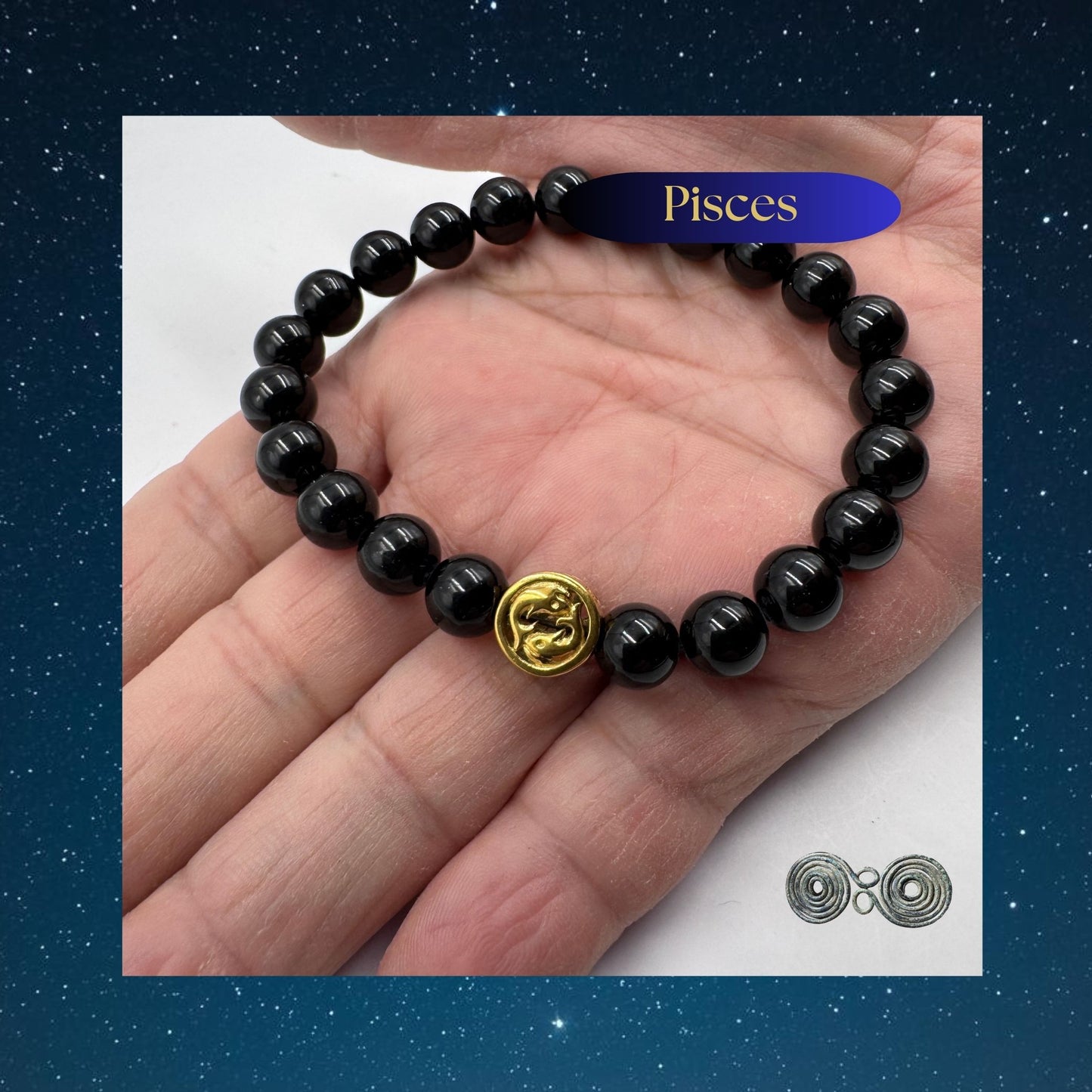 Bracciale Zodiaco Pesci in Tormalina Nera Certificata (PE8040)