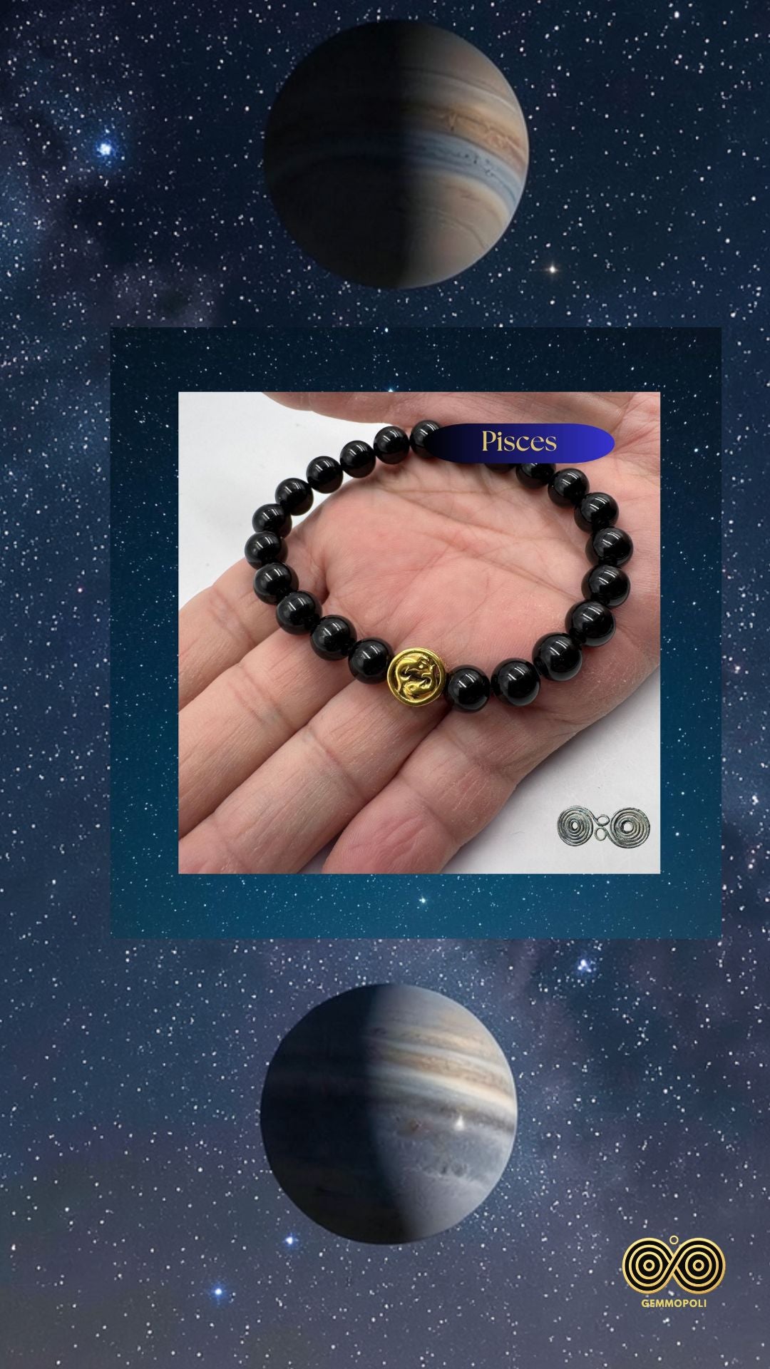 Bracciale Zodiaco Pesci in Tormalina Nera Certificata (PE8040)