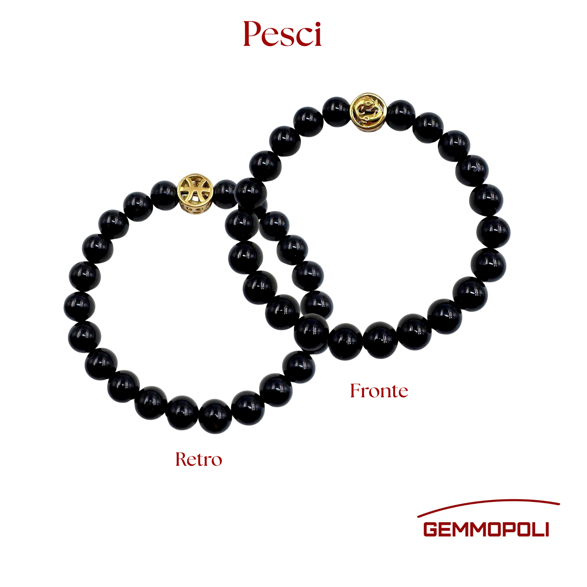 Primo piano del bracciale del simbolo zodiacale Pesci PE8040 Fronte e Retro