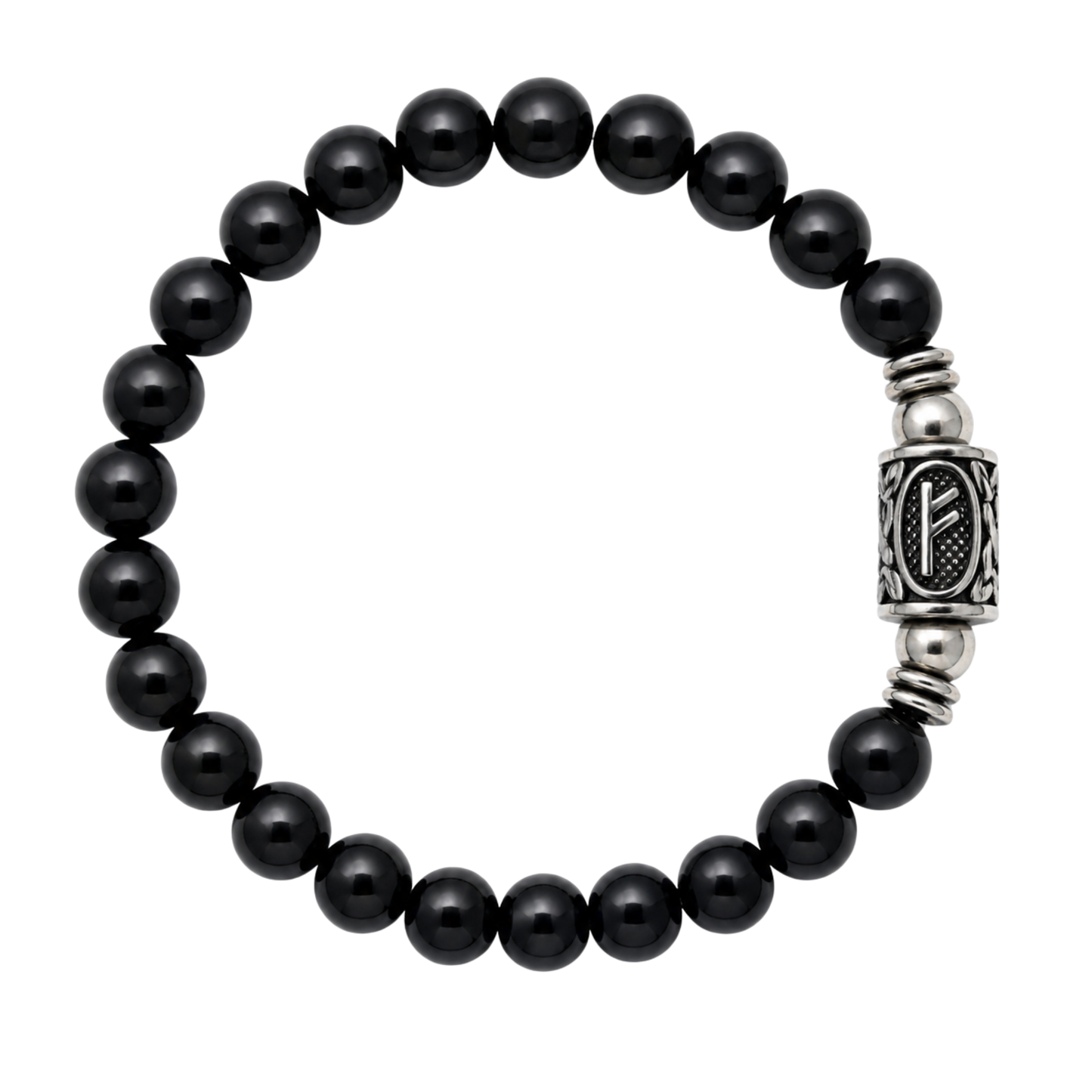 Bracciale Tormalina Nera Naturale 10 mm con Runa Fehu Gemmopoli PE8041