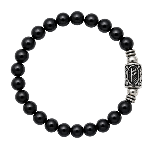 Bracciale Tormalina Nera Naturale 10 mm con Runa Fehu Gemmopoli PE8041