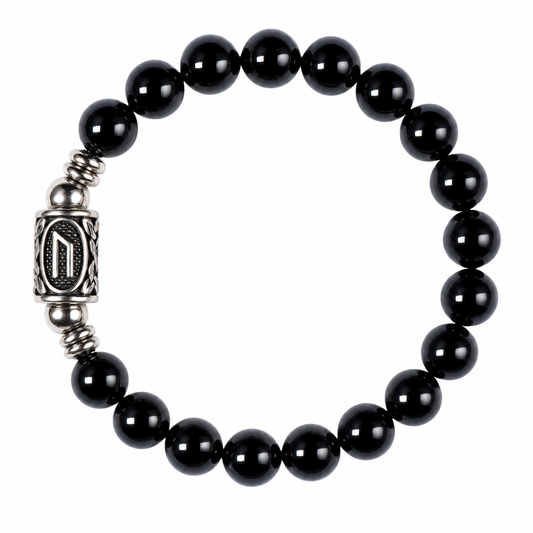 Bracciale Tormalina Nera Naturale 10 mm con Runa Uruz Gemmopoli PE8042 