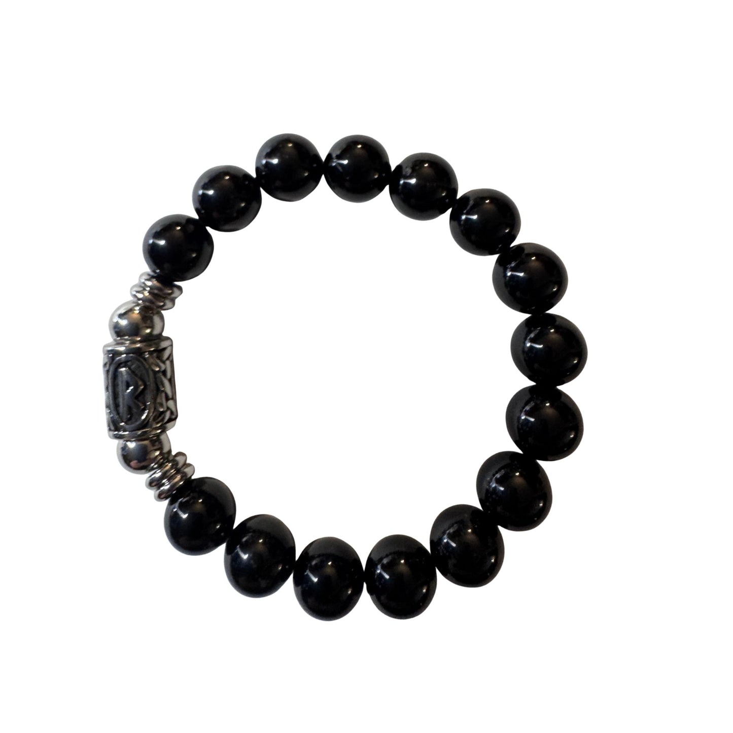 Bracciale Elastico Runa Uruz PE8042 in Tormalina Nera 10 mm lotto Certificato. Sfondo bianco per google