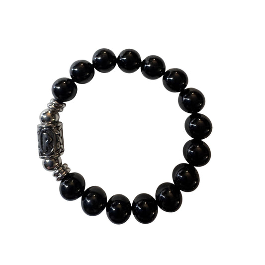 Bracciale Elastico Runa Uruz PE8042 in Tormalina Nera 10 mm lotto Certificato. Sfondo bianco per google