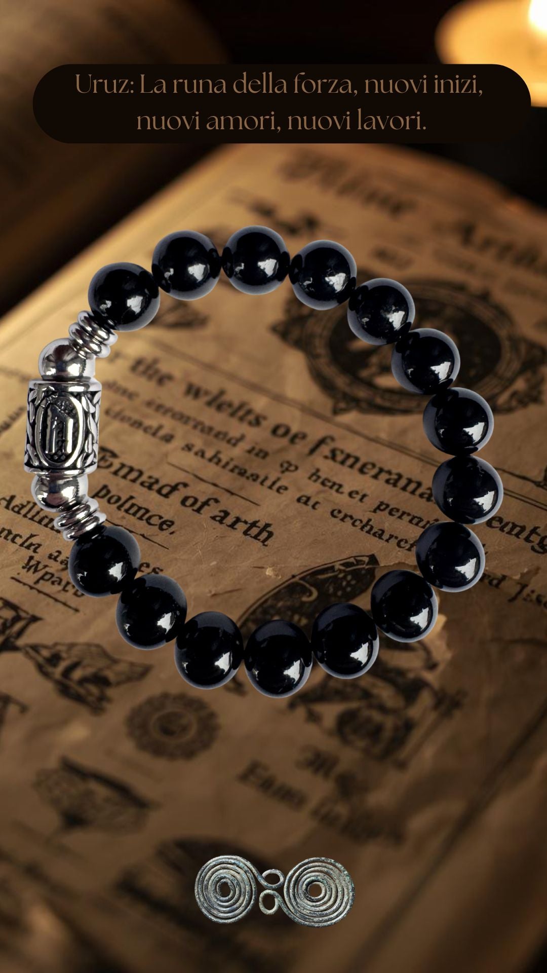 Bracciale Elastico Runa Uruz PE8042 in Tormalina Nera 10 mm lotto Certificato. foto verticale per social