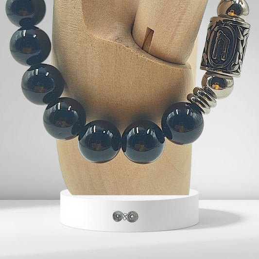 Bracciale Runa Uruz in Tormalina Nera Certificata 10mm - Forza, Vitalità e Potenza  PE8042