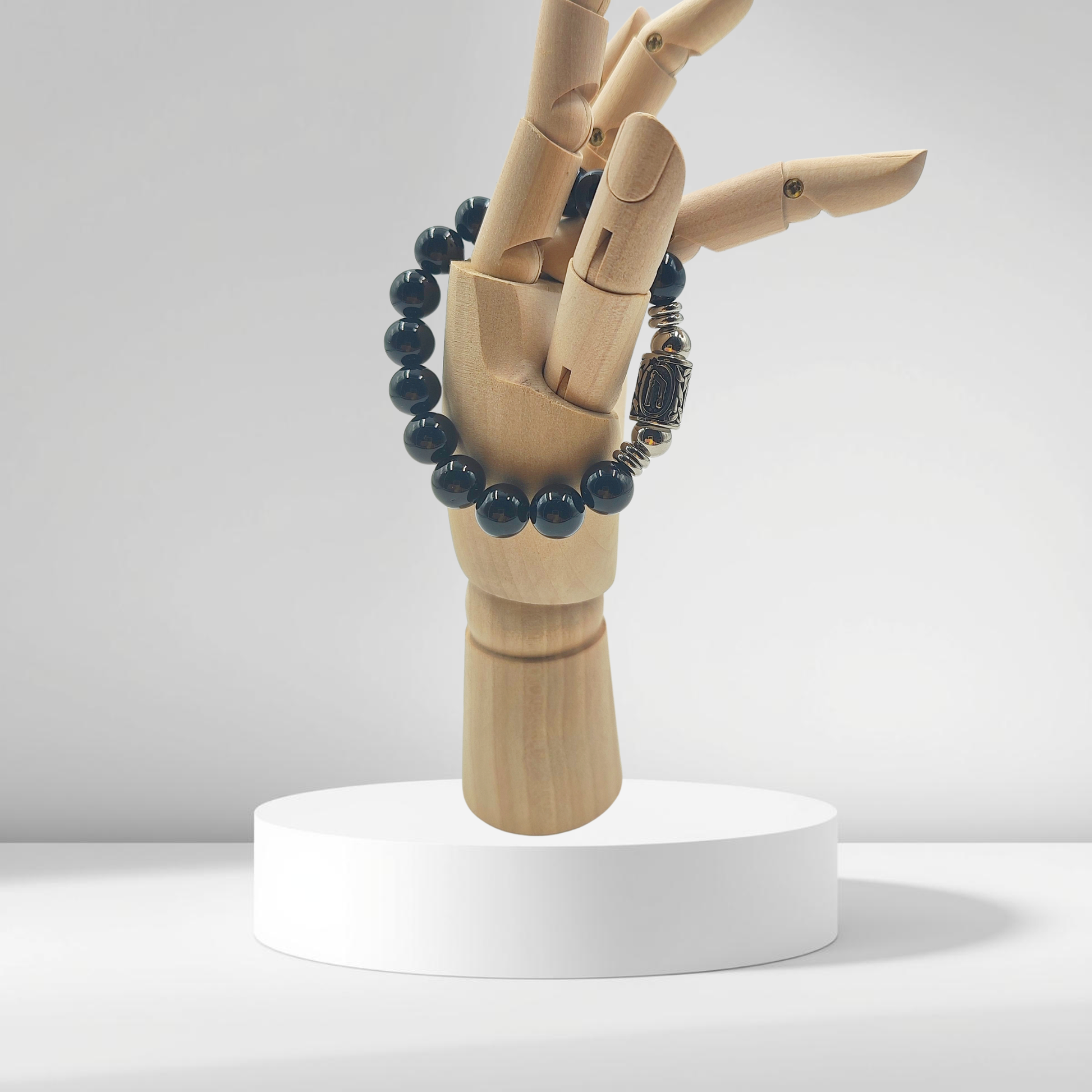 Bracciale Elastico Runa Uruz PE8042 in Tormalina Nera 12mm Certificata.