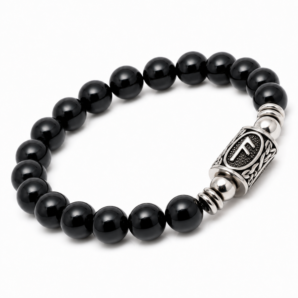 Vista laterale Bracciale Runa Ansuz Tormalina Nera PE8044