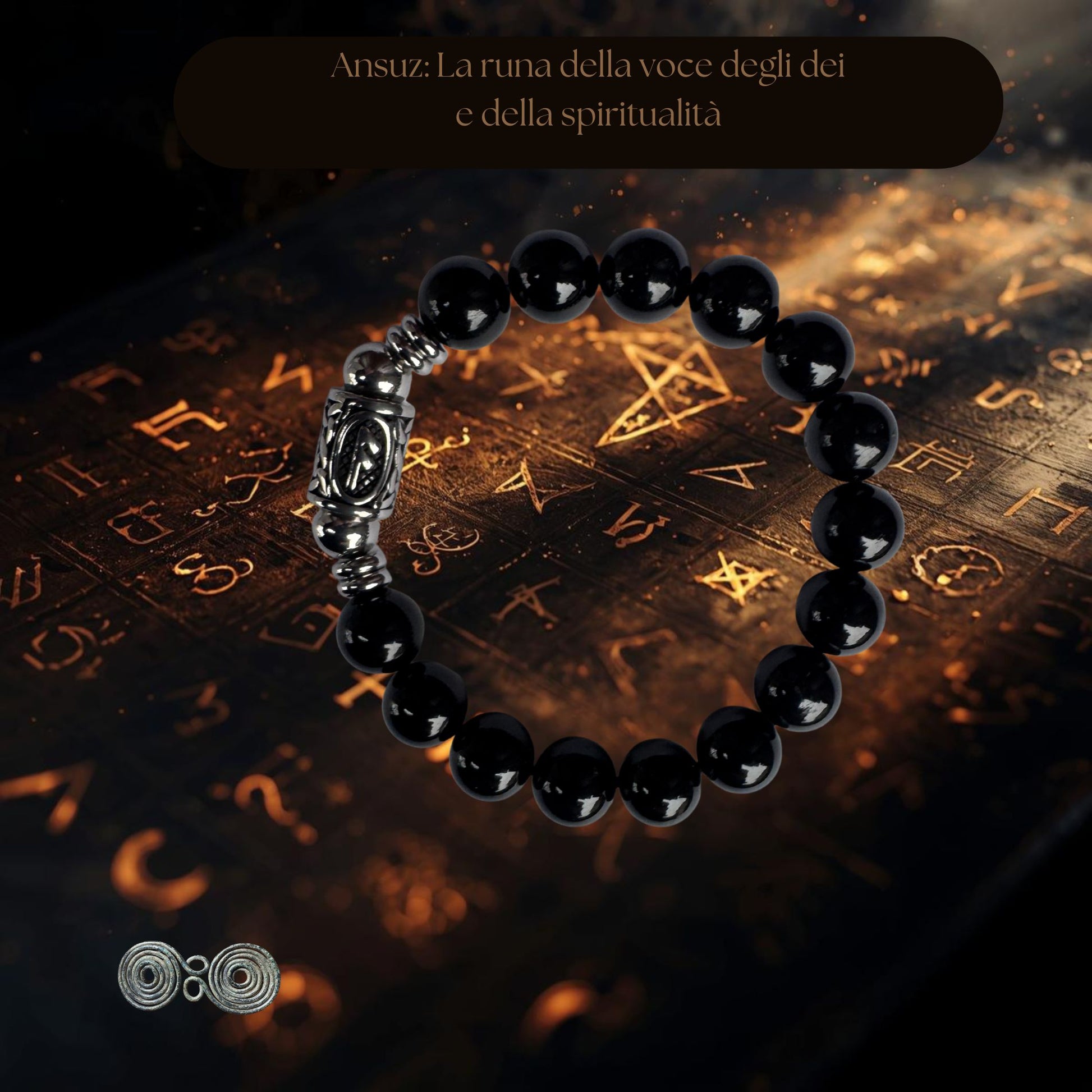 Bracciale Elastico Runa Ansuz PE8044 in Tormalina Nera 10mm  da lotto certificato