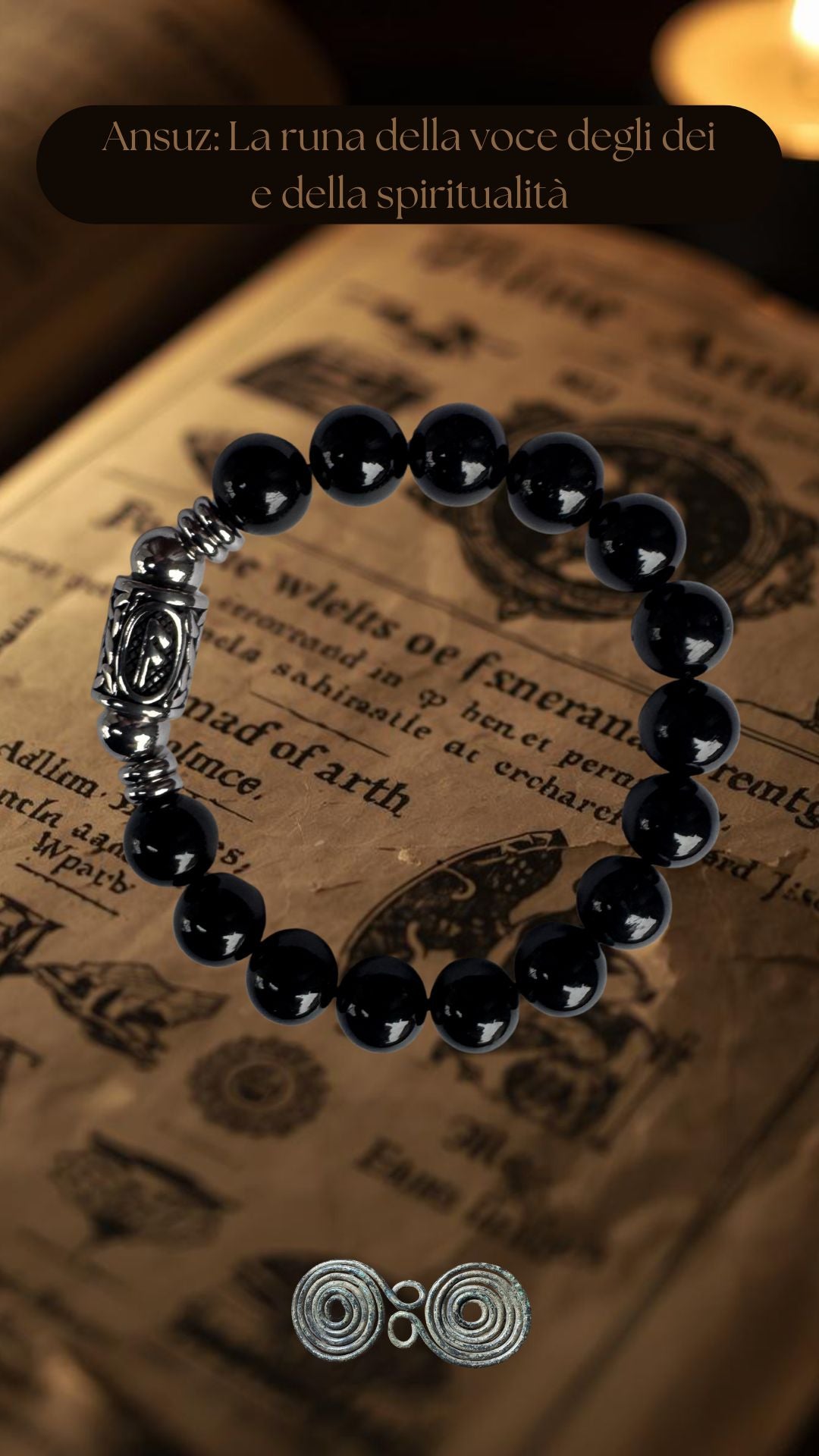 Bracciale Elastico Runa Ansuz PE8044 in Tormalina Nera 10mm Certificata.Verticale per social