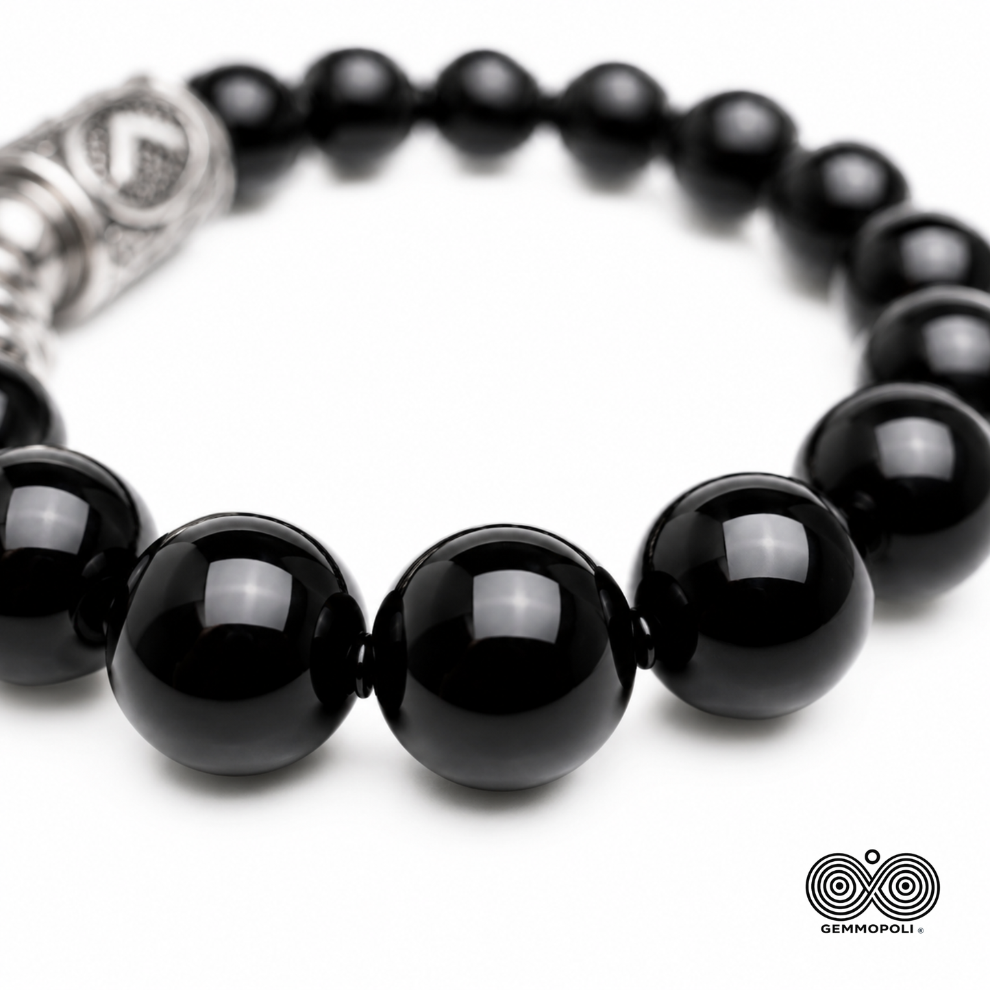 Bracciale Rune Gemmopoli PE8046 Tormalina Nera 10 mm Lotto Certificato