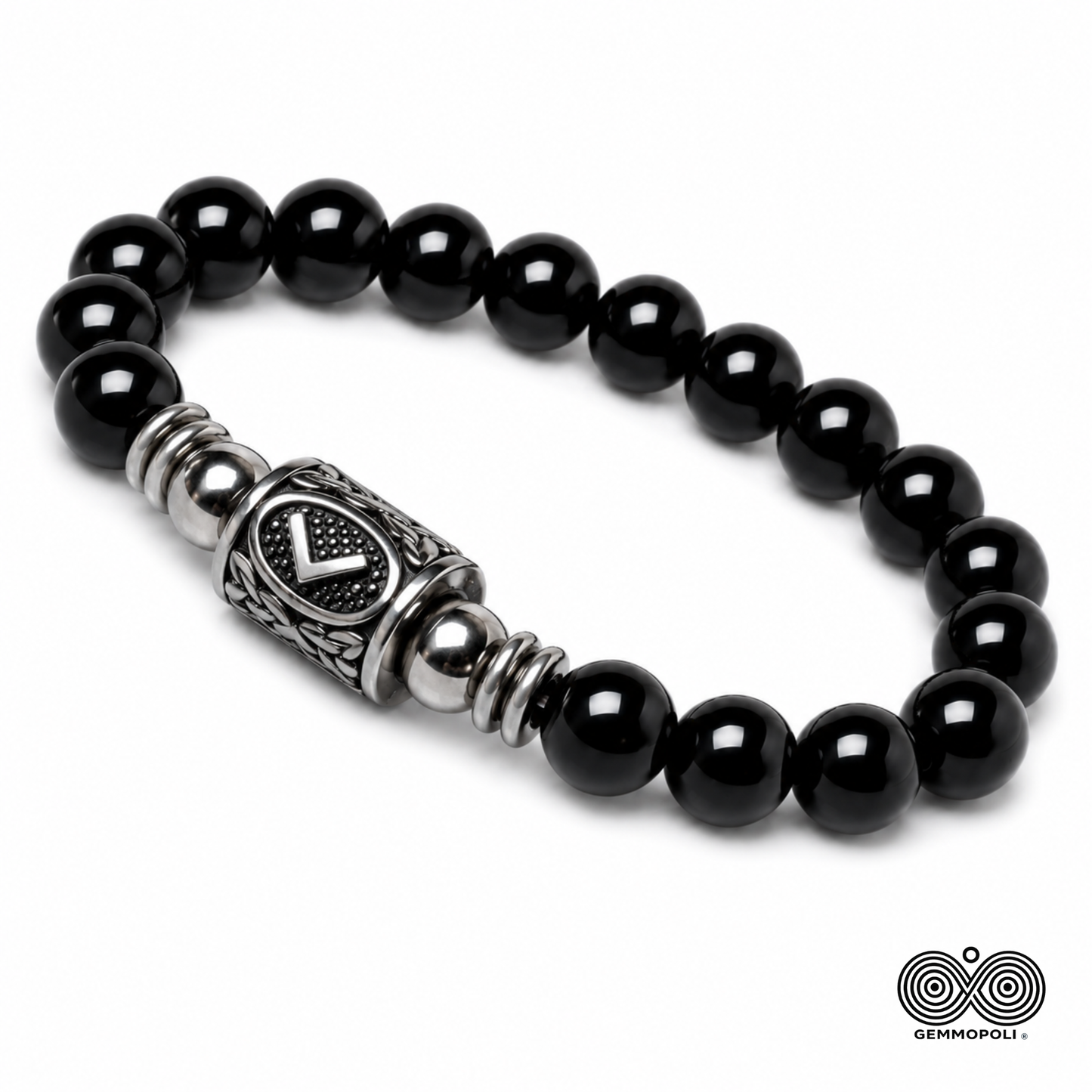 Vista laterale Bracciale Runa Kenaz Tormalina Nera PE8046