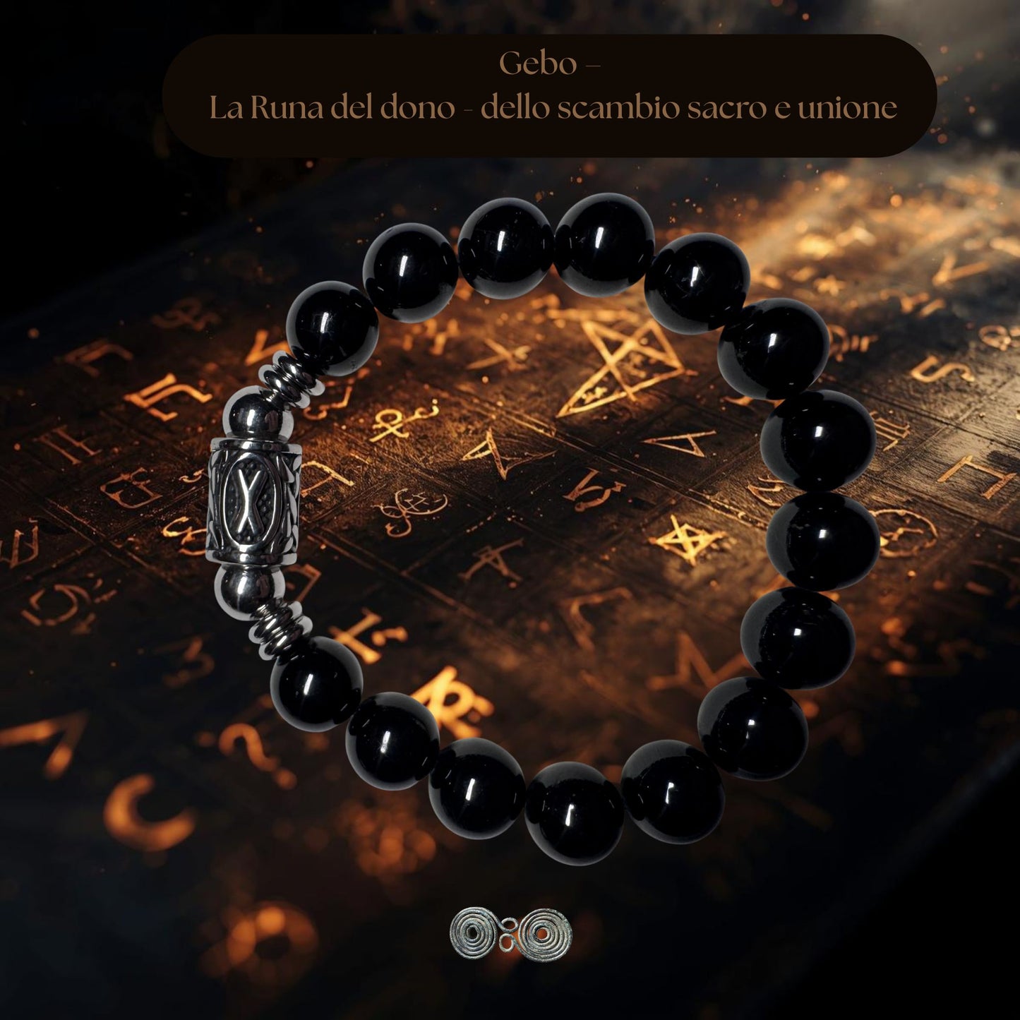 Bracciale Runa Gebo Tormalina Nera 10mm fondo bianco per cataloghi marketplace.