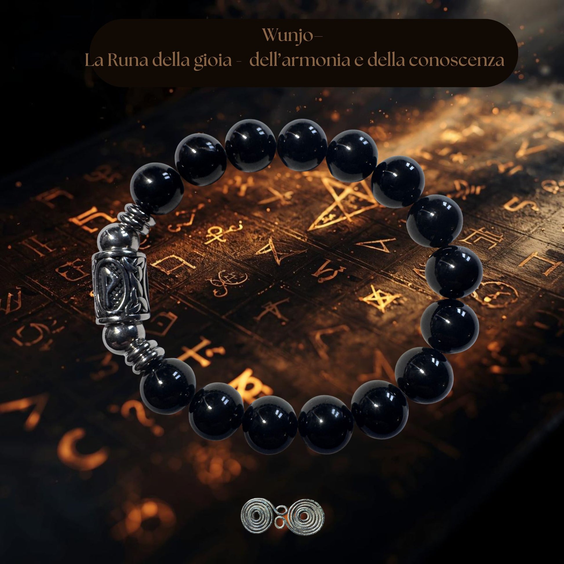 bracciale pietra aurea pe8048 runa wunjo e tormalina nera su base naturale.