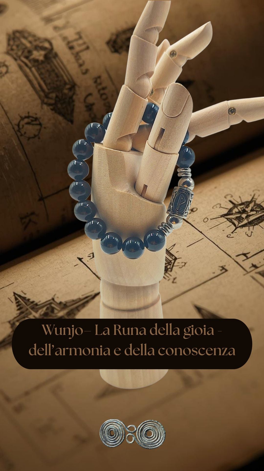 bracciale pietra aurea pe8048 runa wunjo e tormalina nera su base naturale. Verticale per youtube shorts e instagram e tik tok