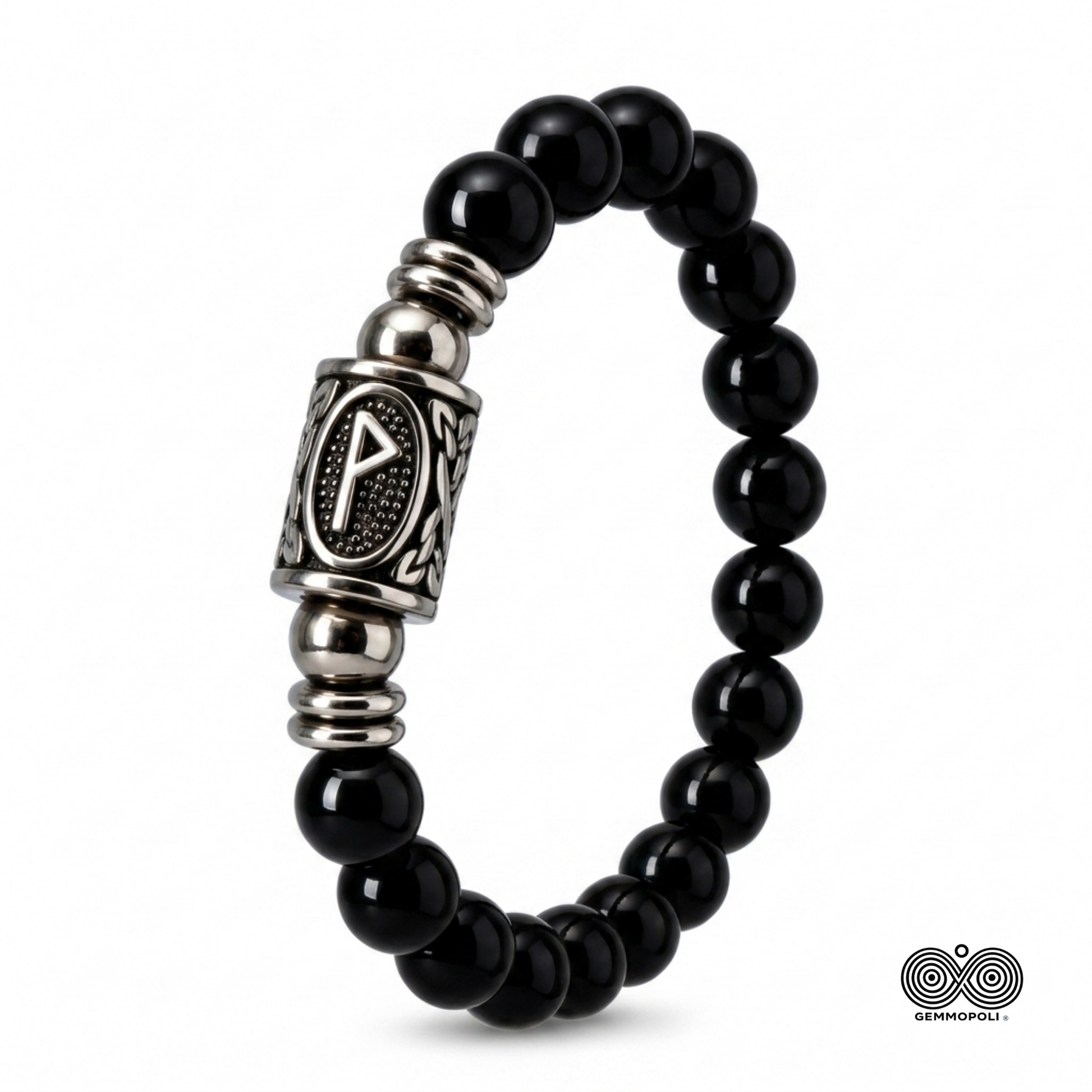 Bracciale Rune Gemmopoli PE8048 Tormalina Nera 10 mm Lotto Certificato