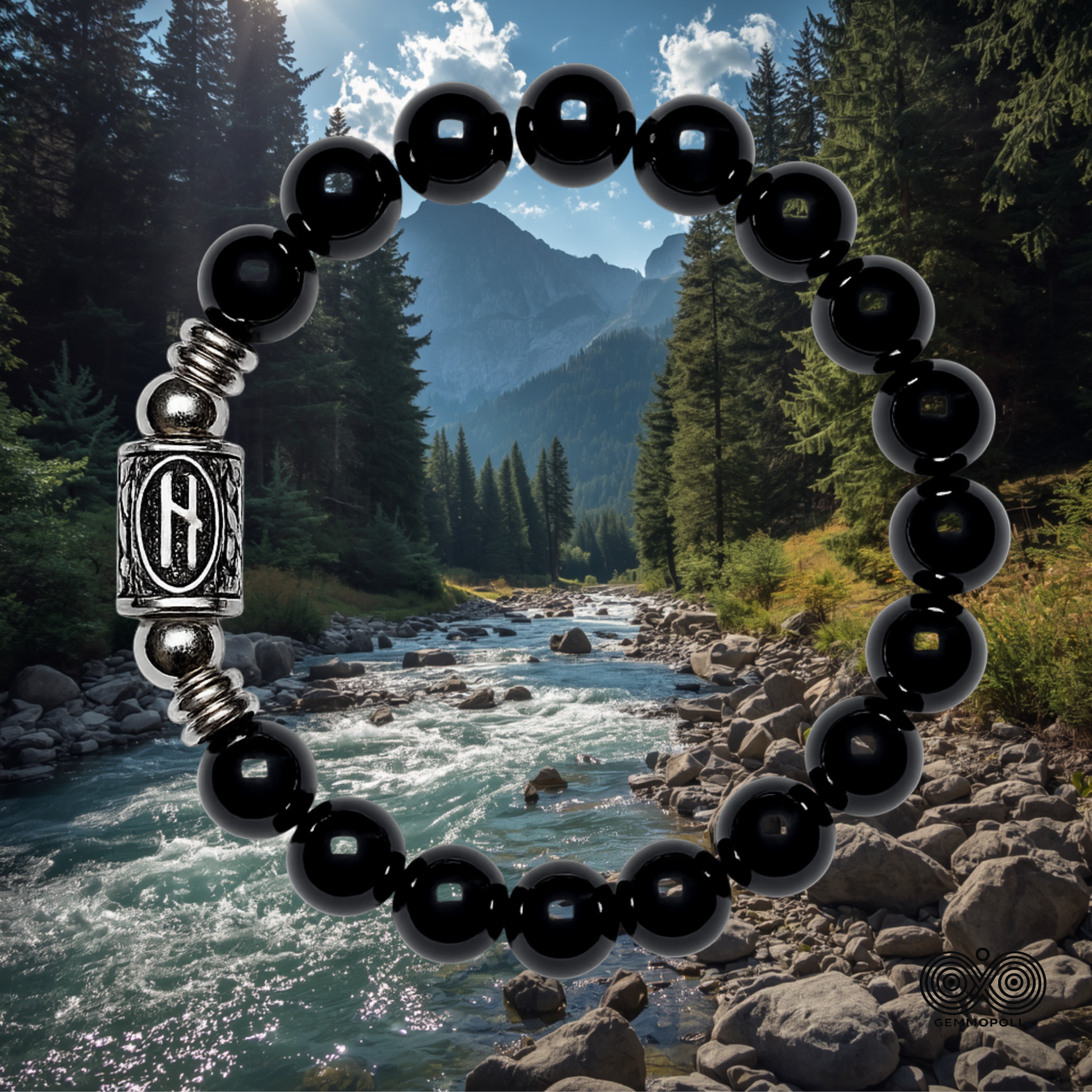 Bracciale Rune Gemmopoli PE8049 gemmopoli Tormalina Nera 10 mm Lotto Certificato