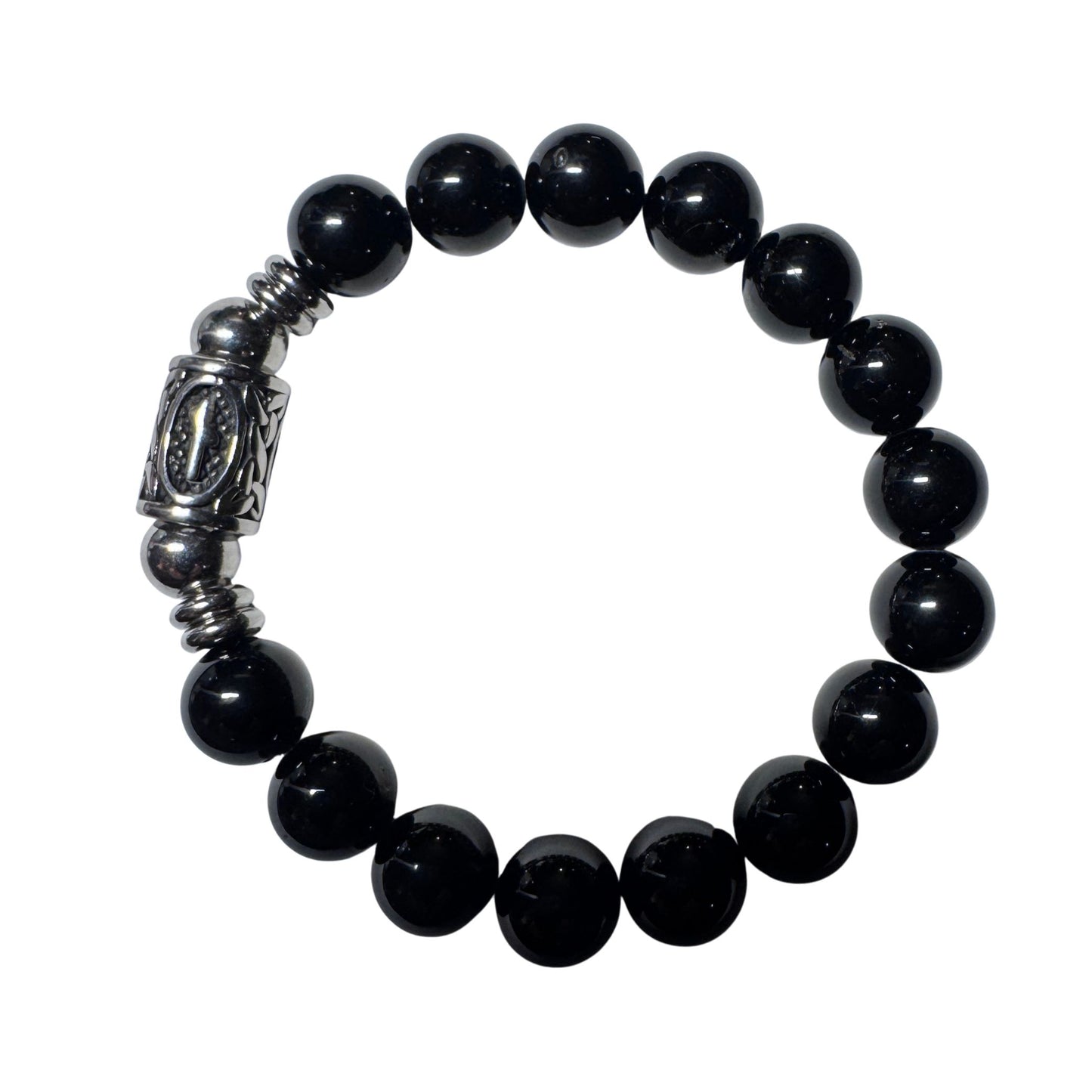 Bracciale in Tormalina Nera PE8050 con incisione della runa Nauthiz su sfondo bianco social