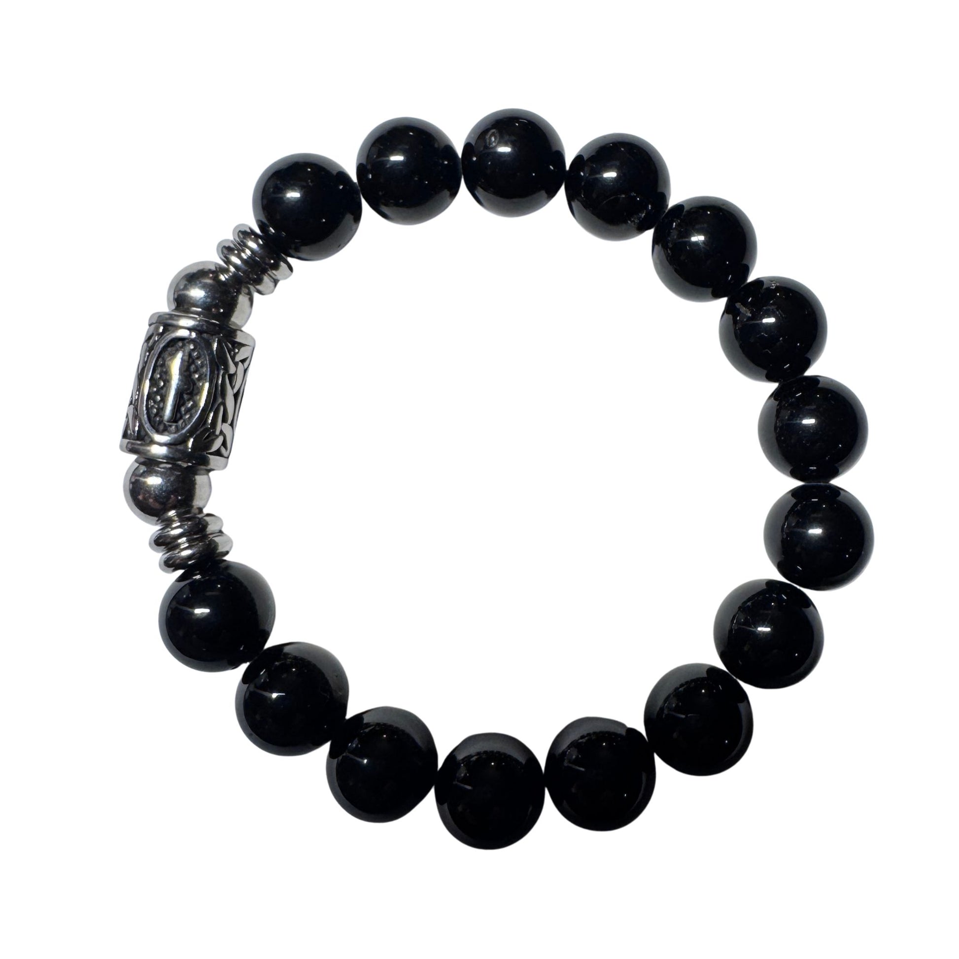 Bracciale in Tormalina Nera PE8050 con incisione della runa Nauthiz su sfondo bianco social