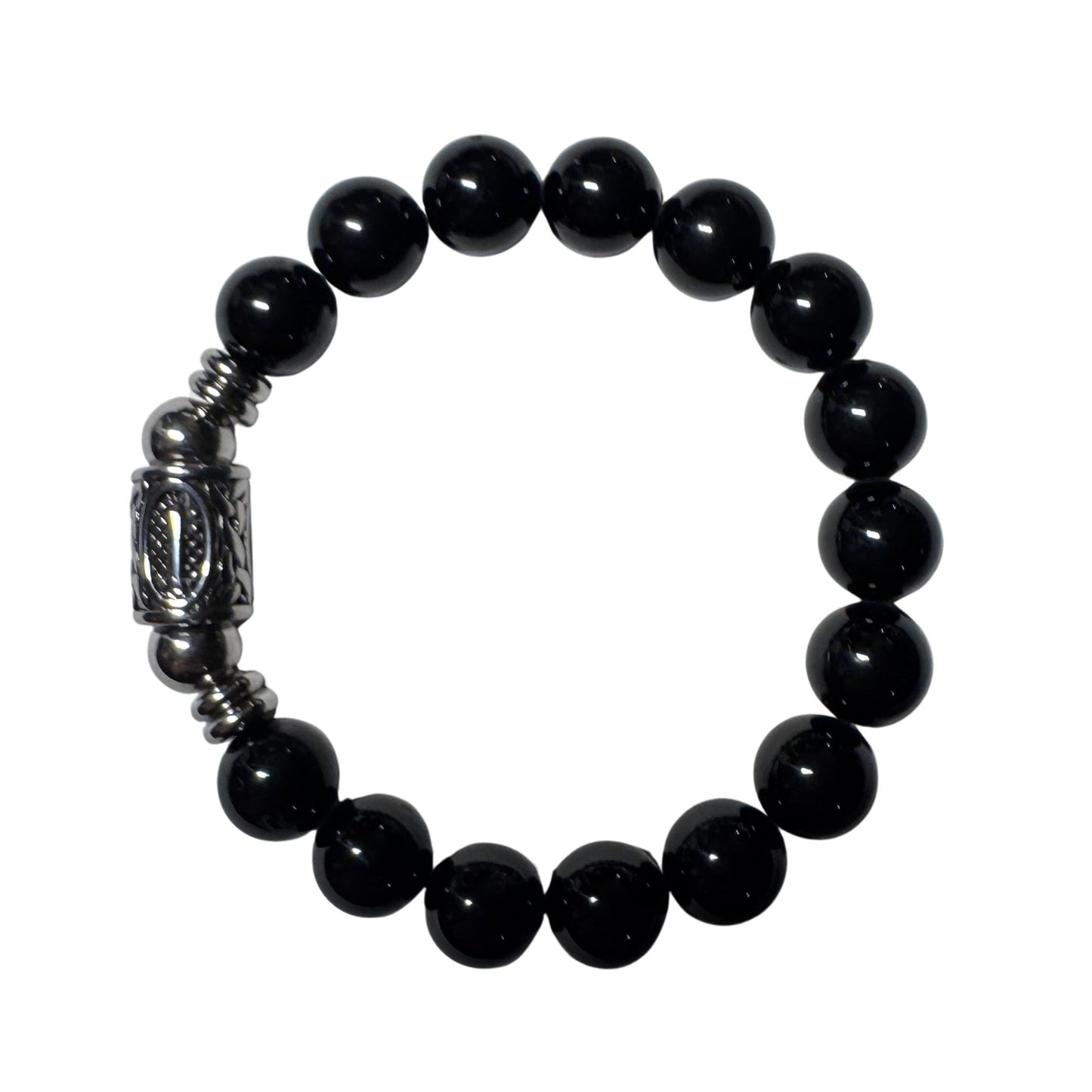 Bracciale in Tormalina Nera PE8051 con la runa Isa incisa, una linea verticale simbolo di stasi e forza.