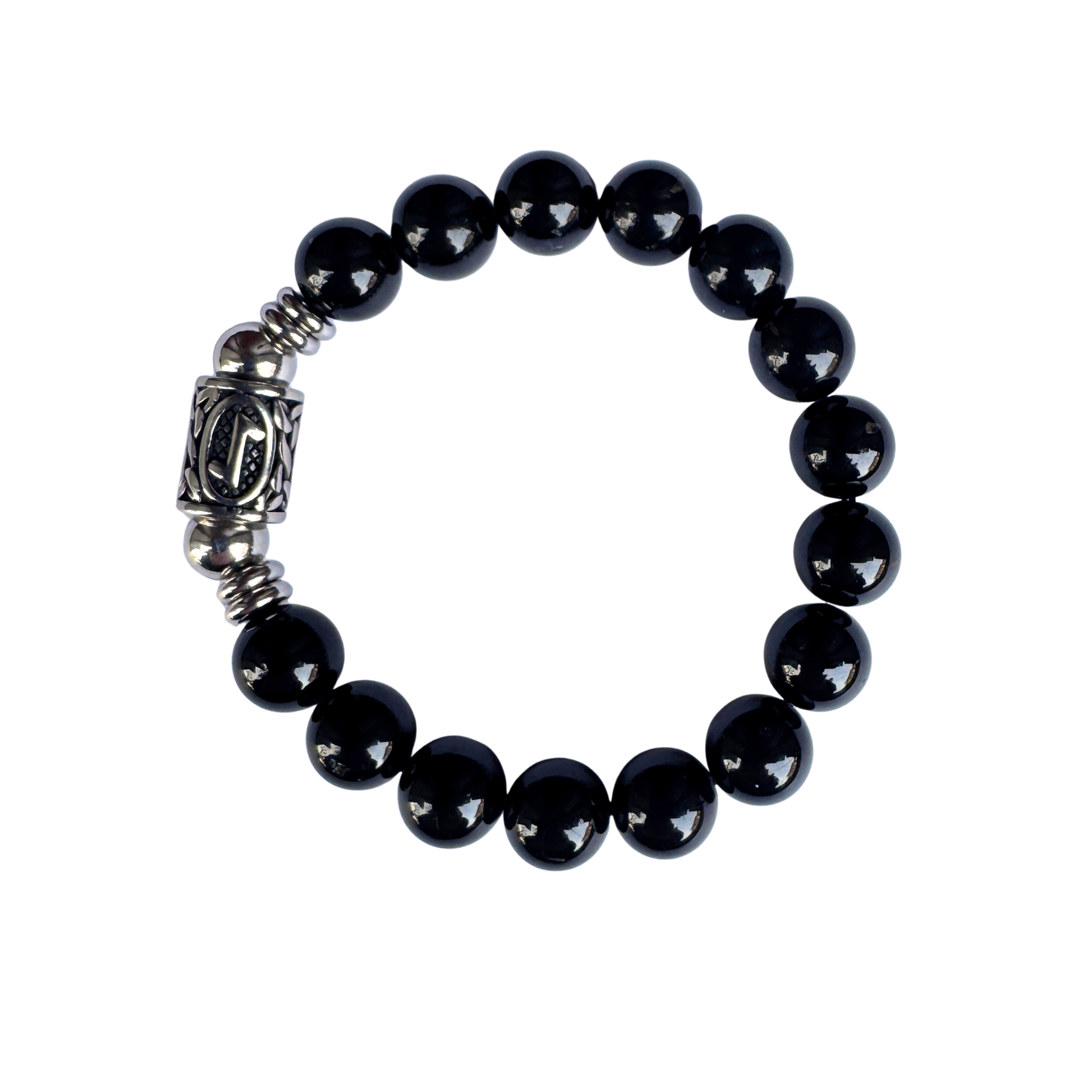 Bracciale in Tormalina Nera PE8053 con l'incisione della runa Eihwaz sfond bianco per google